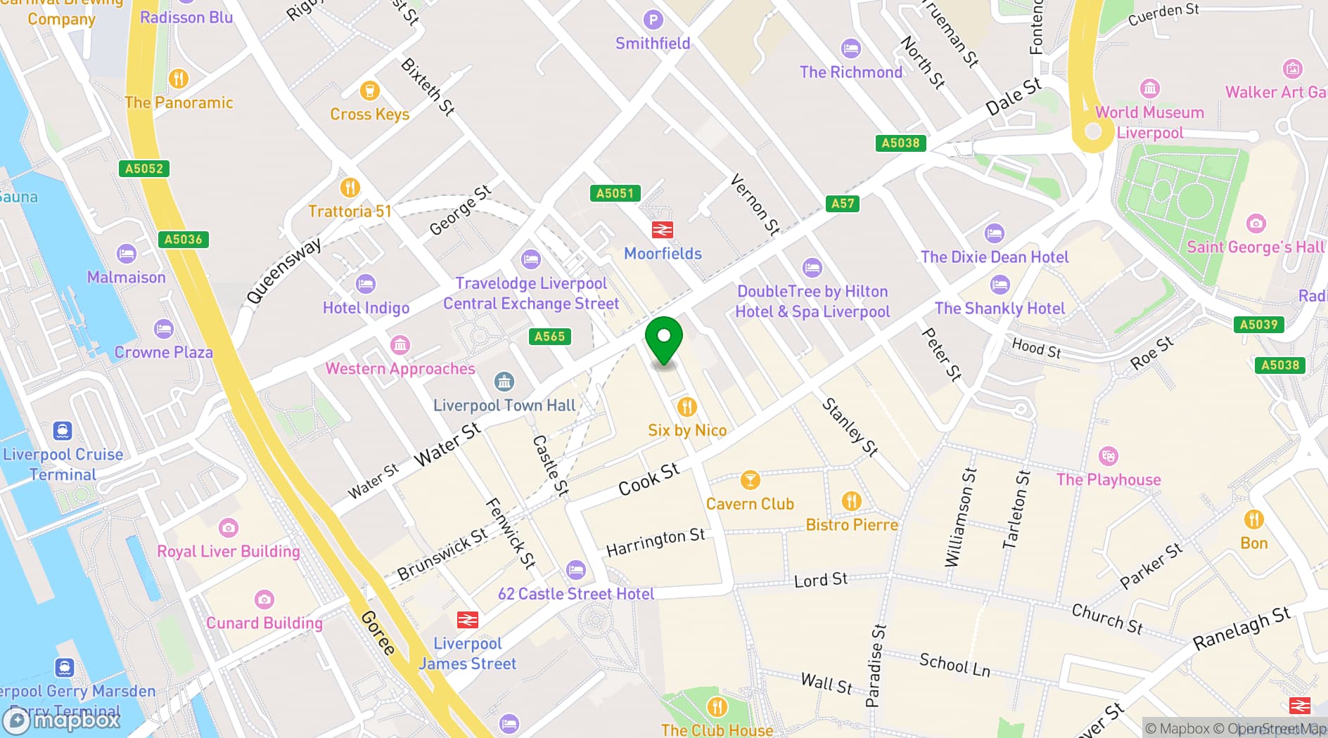 Map showing Aloft Liverpool