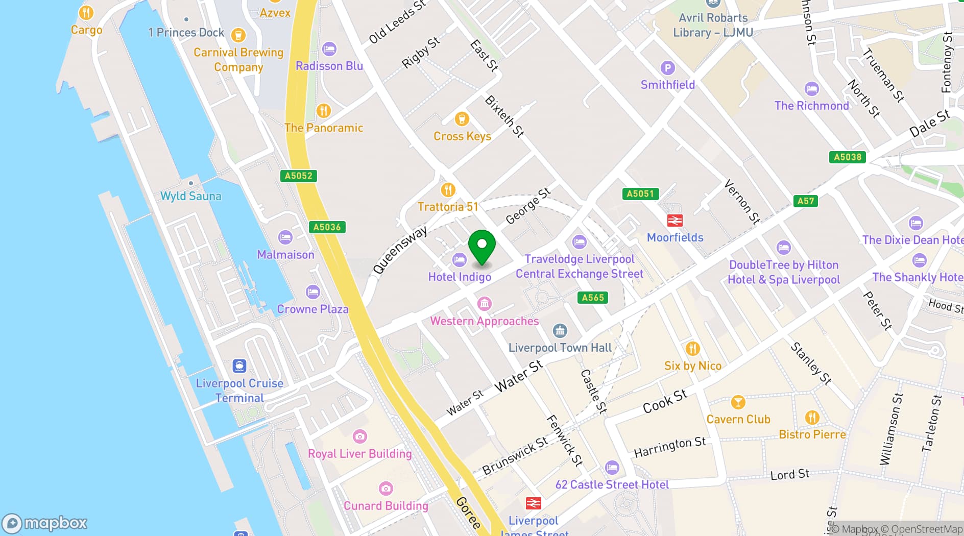 Map showing Hotel Indigo Liverpool