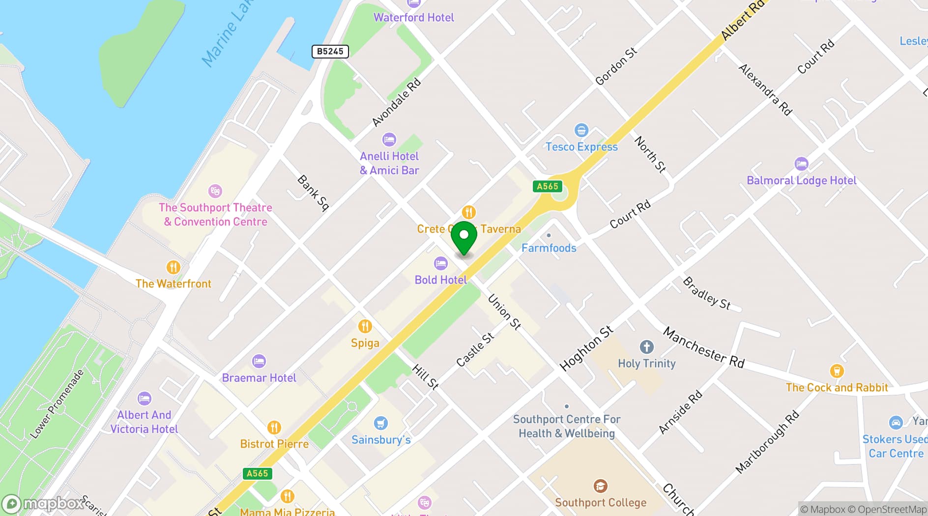 Map showing Sinclairs Bar and Rooms