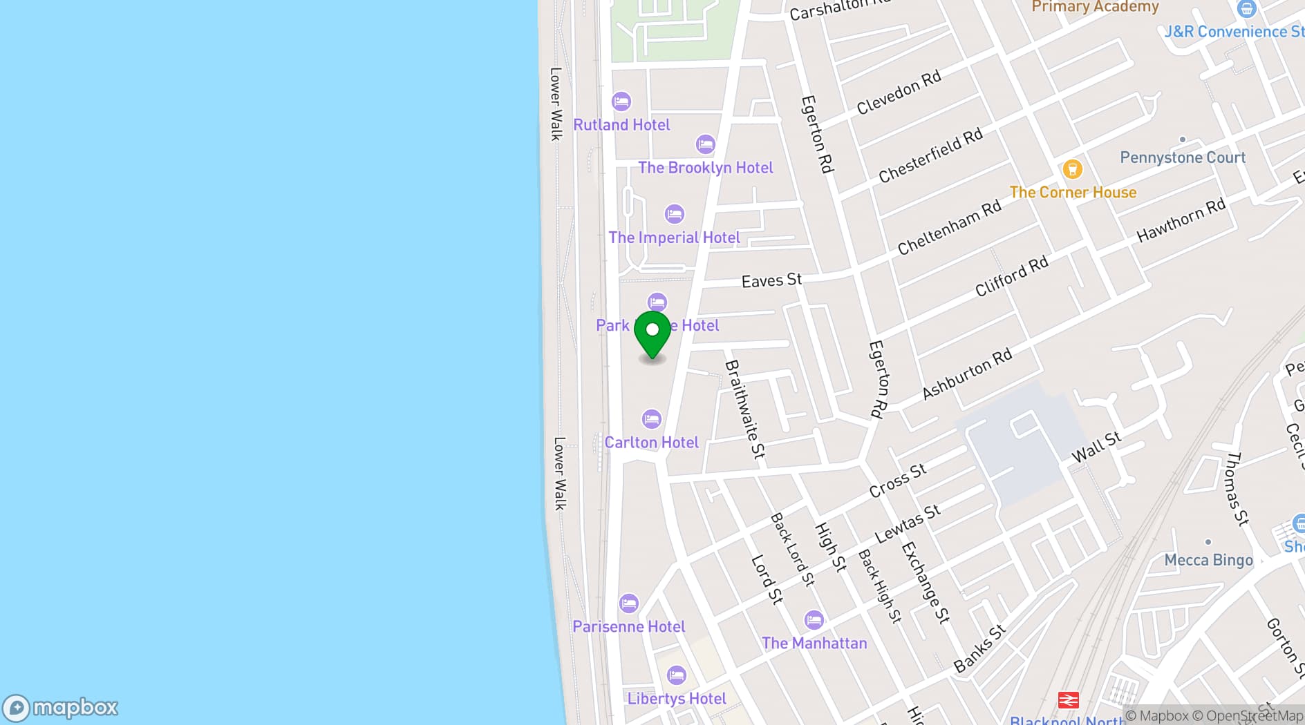 Map showing Bluewaters Hotel