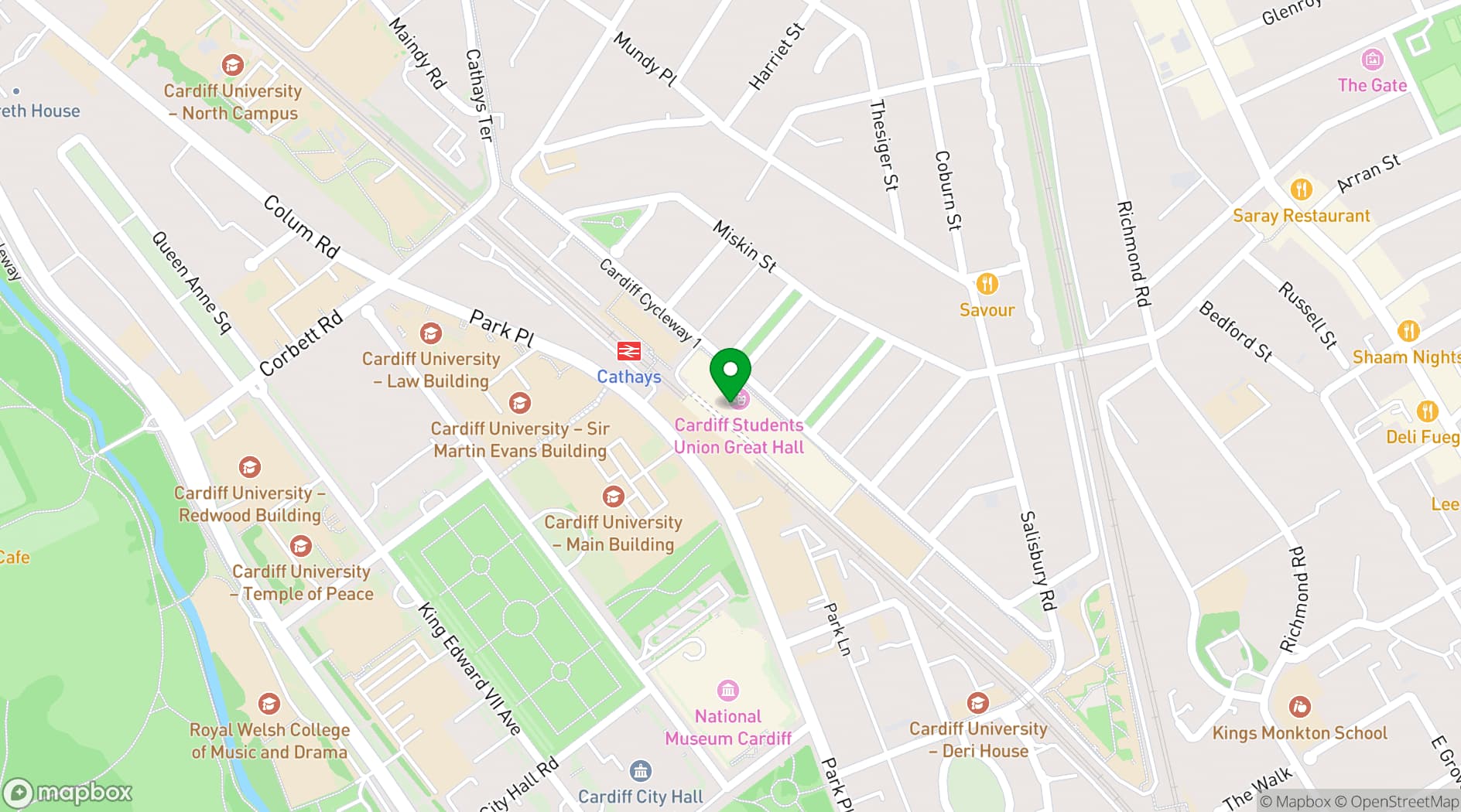 Map showing Cardiff Students' Union