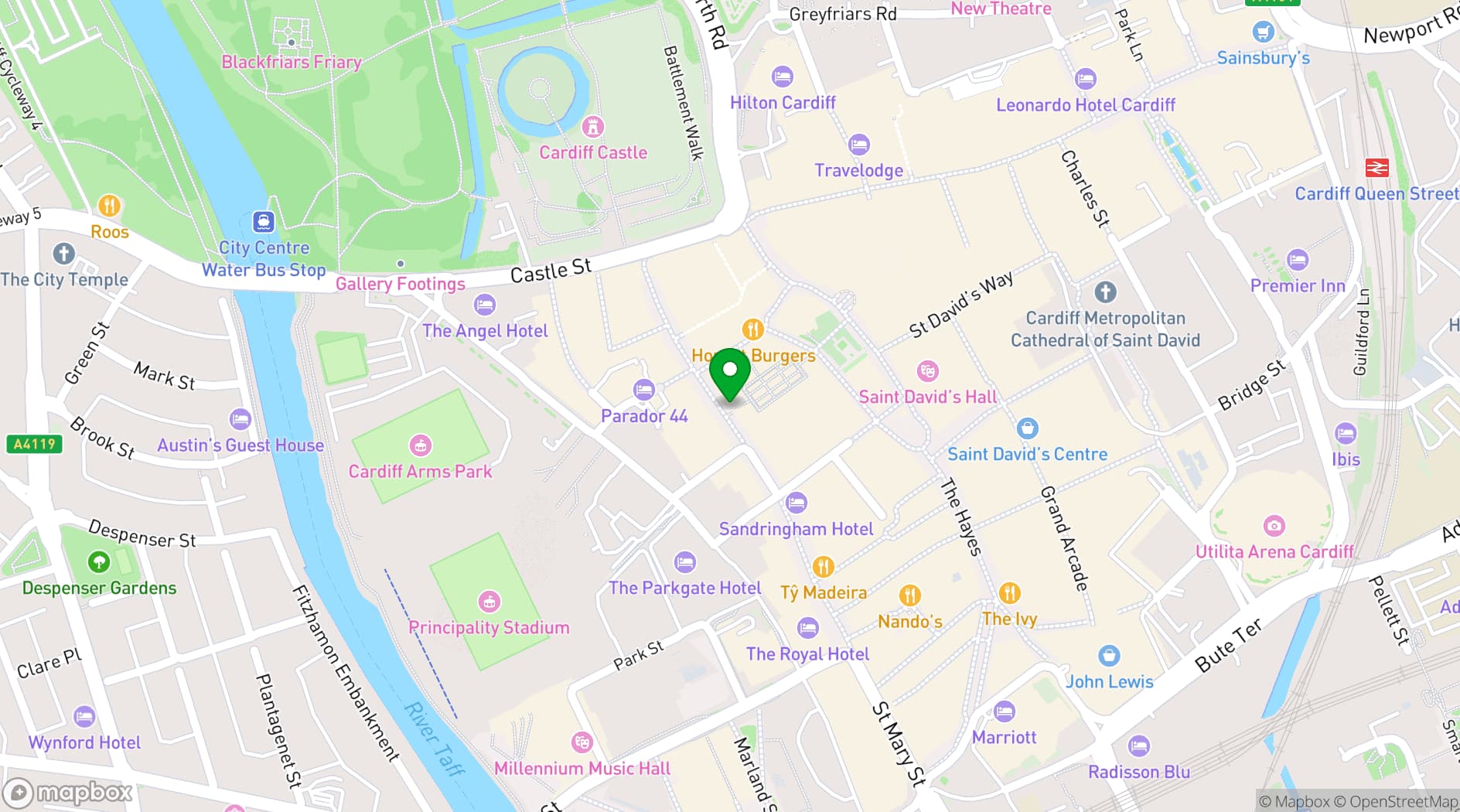Map showing The Cocktail Club Cardiff 