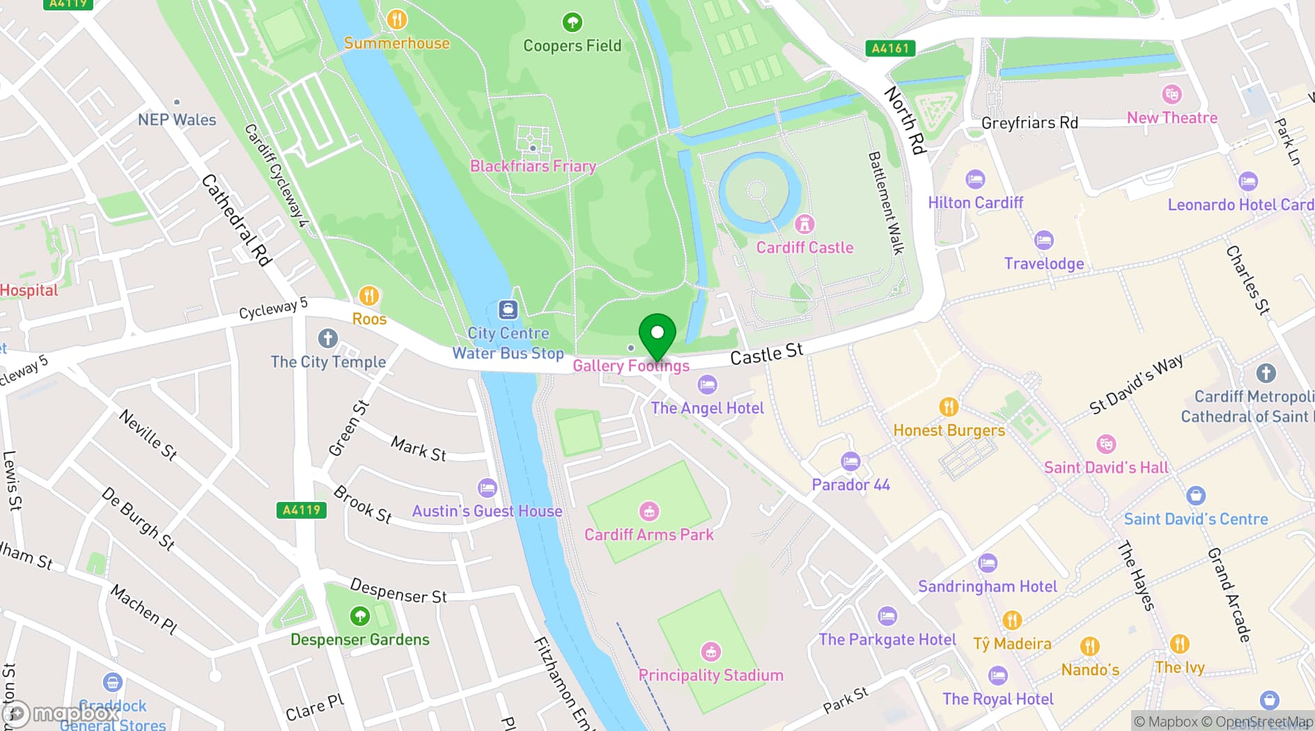 Map showing Angel Hotel Cardiff