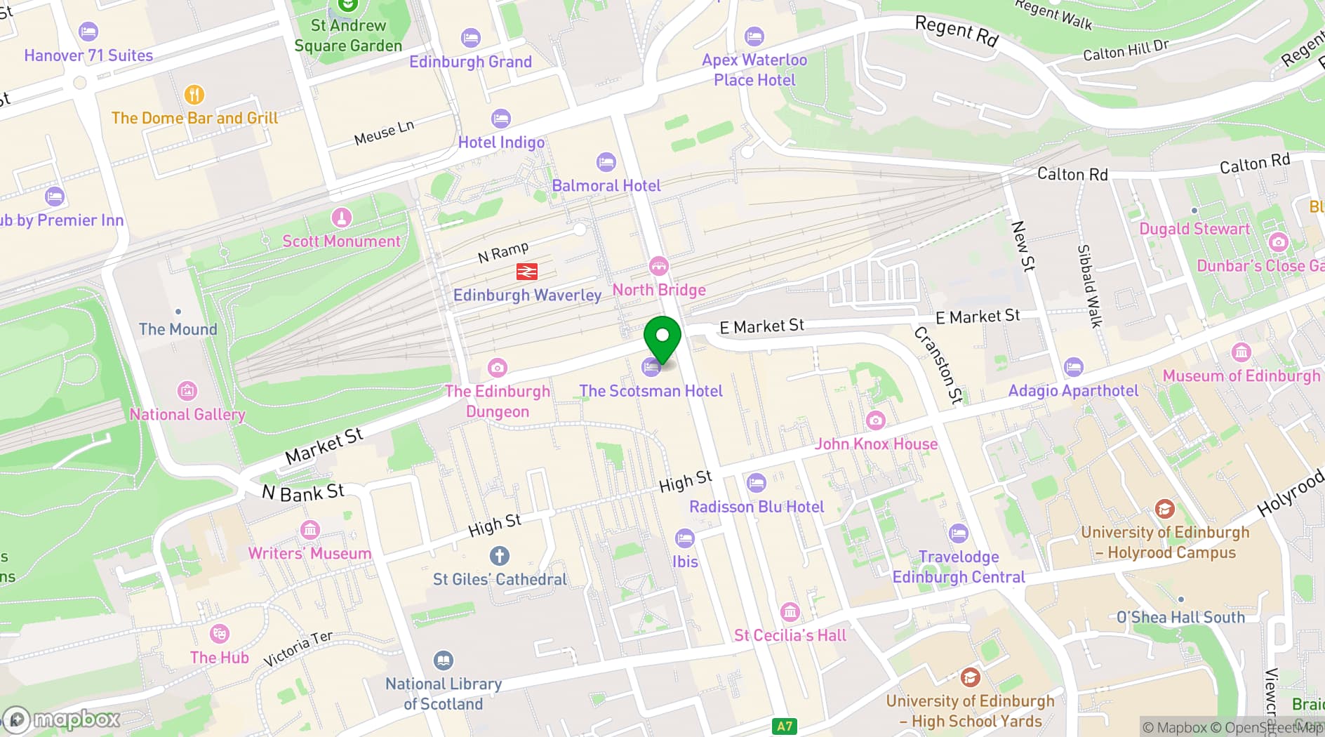 Map showing Scotsman Hotel Edinburgh