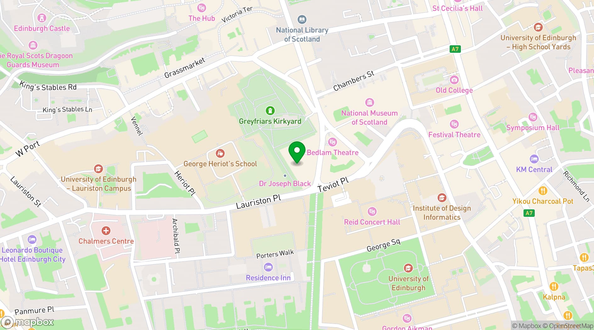Map showing The University of Edinburgh