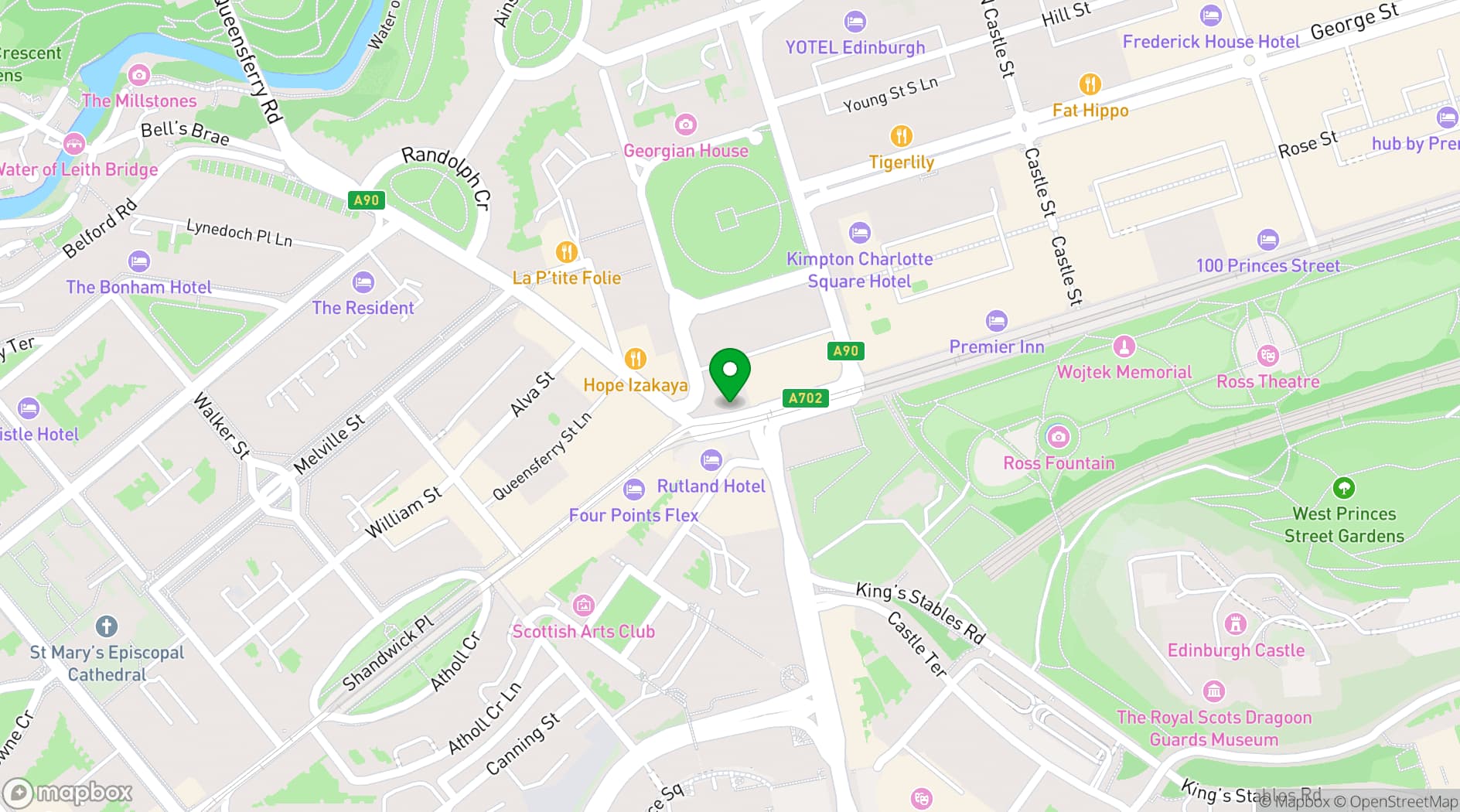 Map showing Johnnie Walker Princes Street