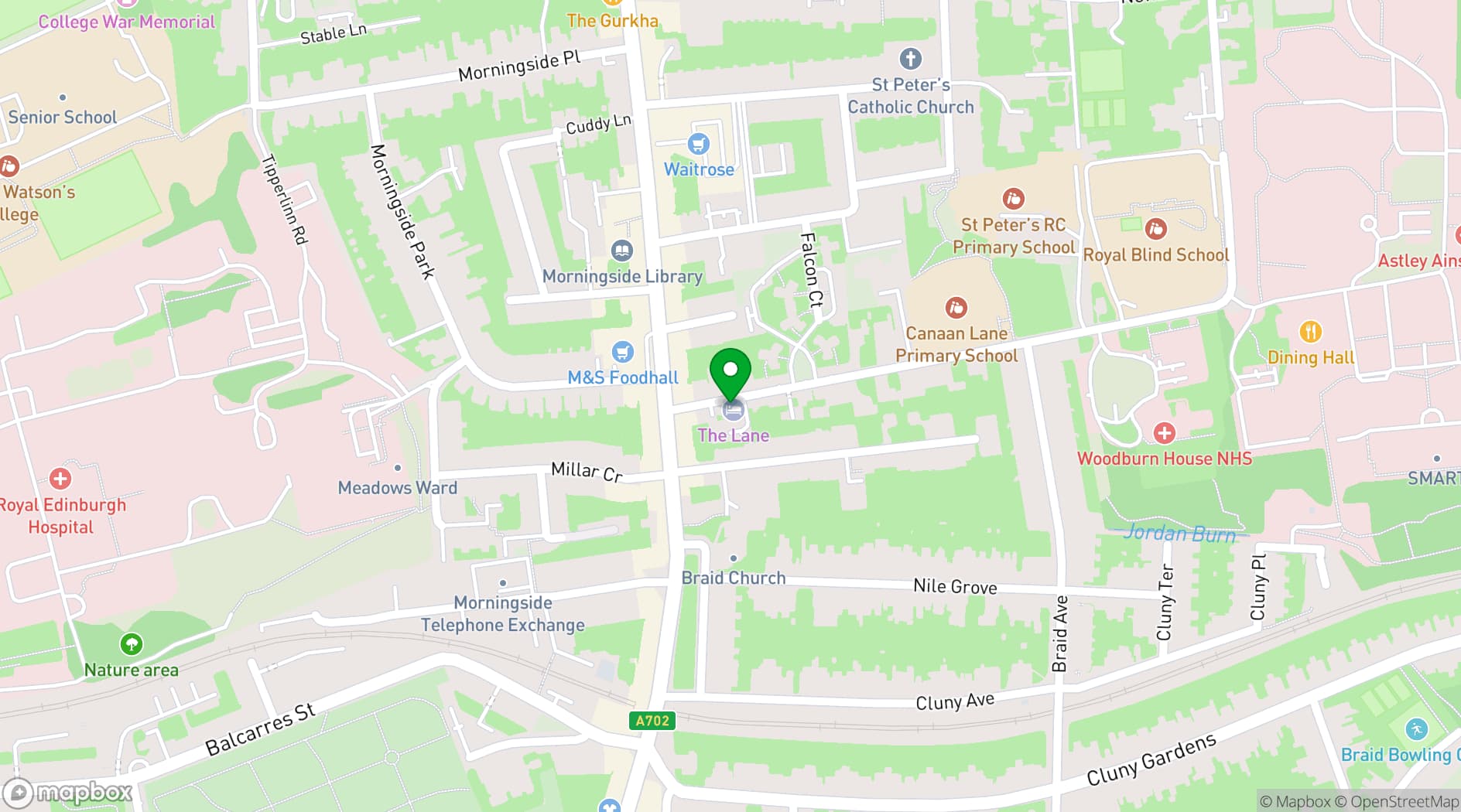 Map showing The Lane Hotel