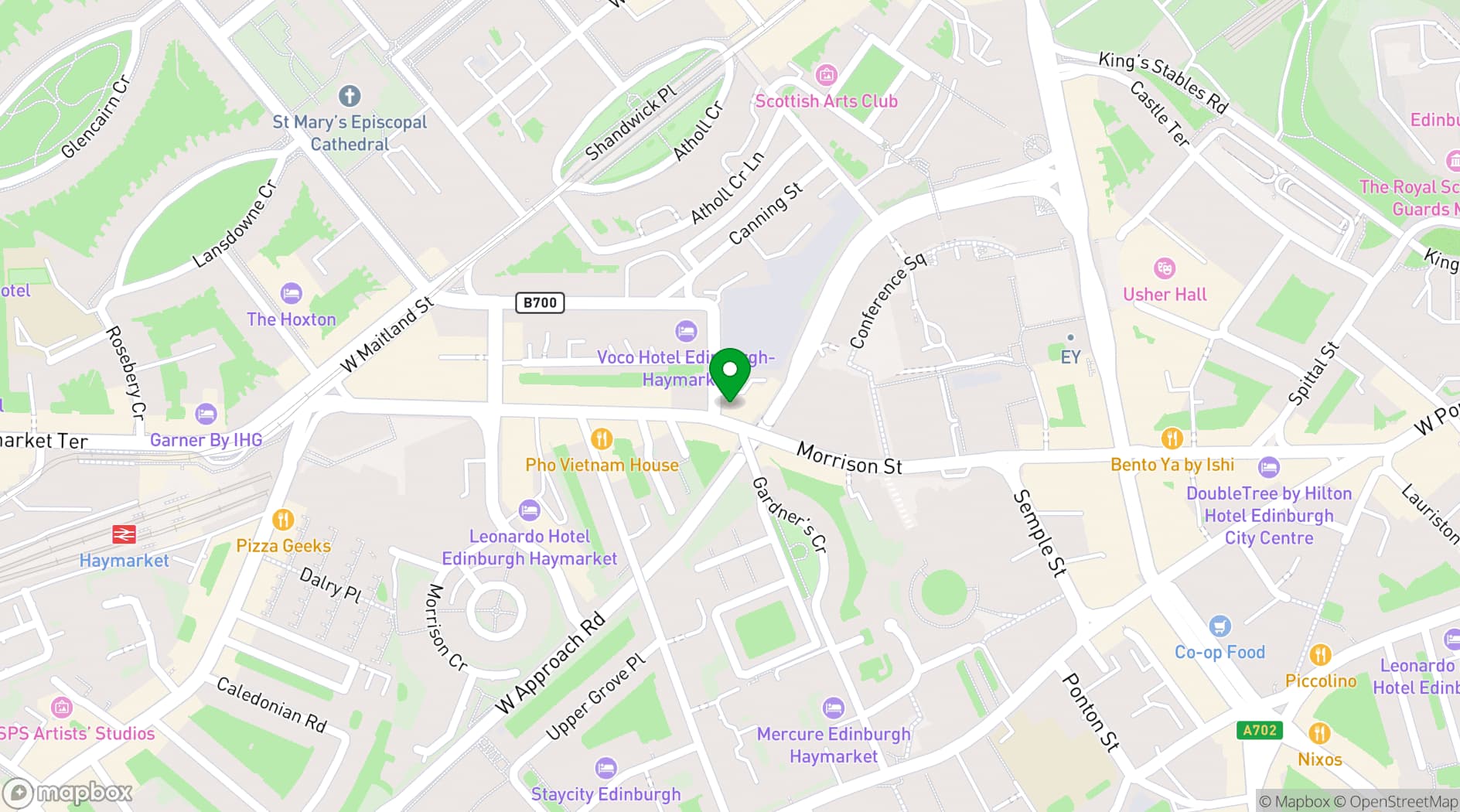 Map showing Point A Hotel Edinburgh