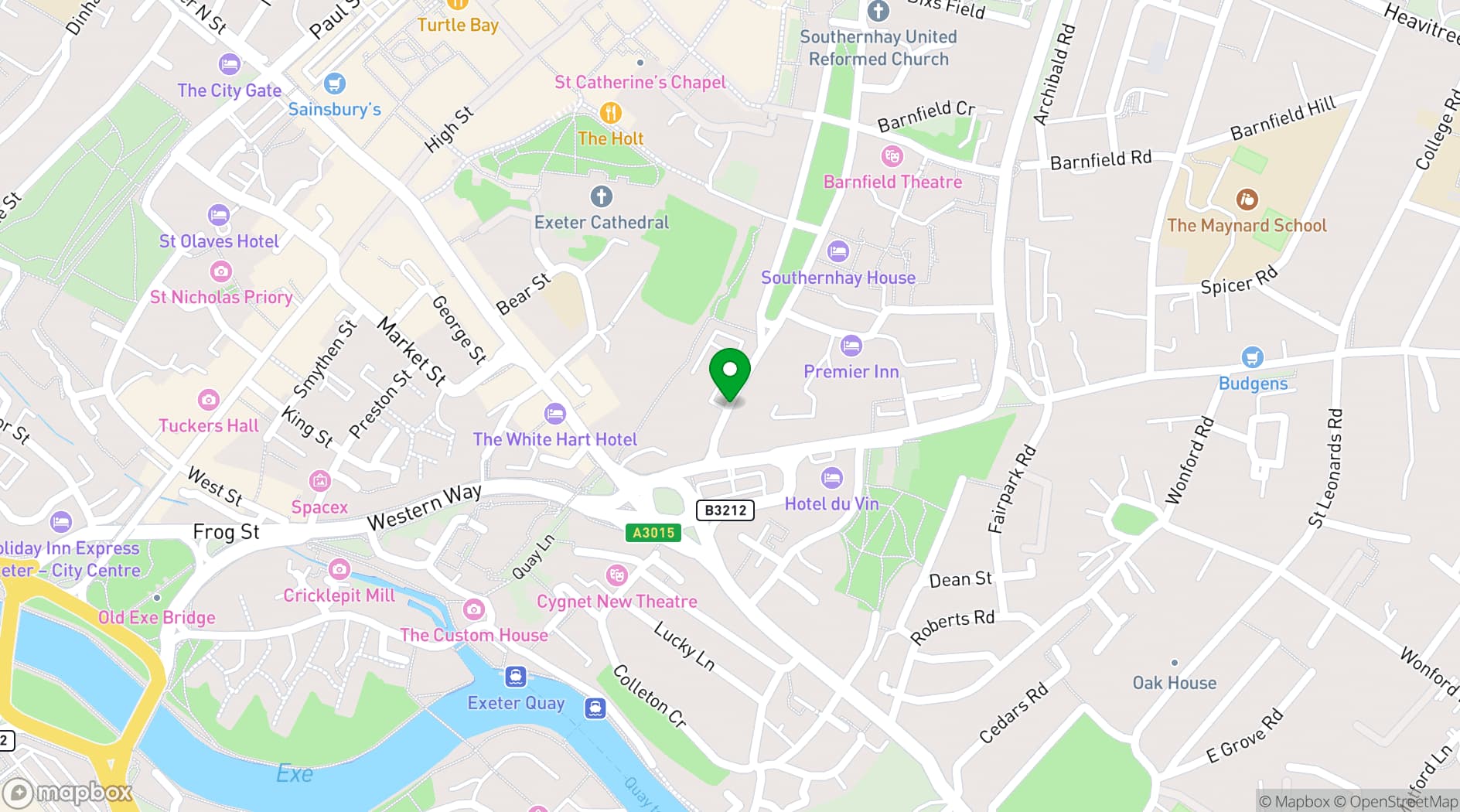 Map showing Mercure Exeter Southgate Hotel