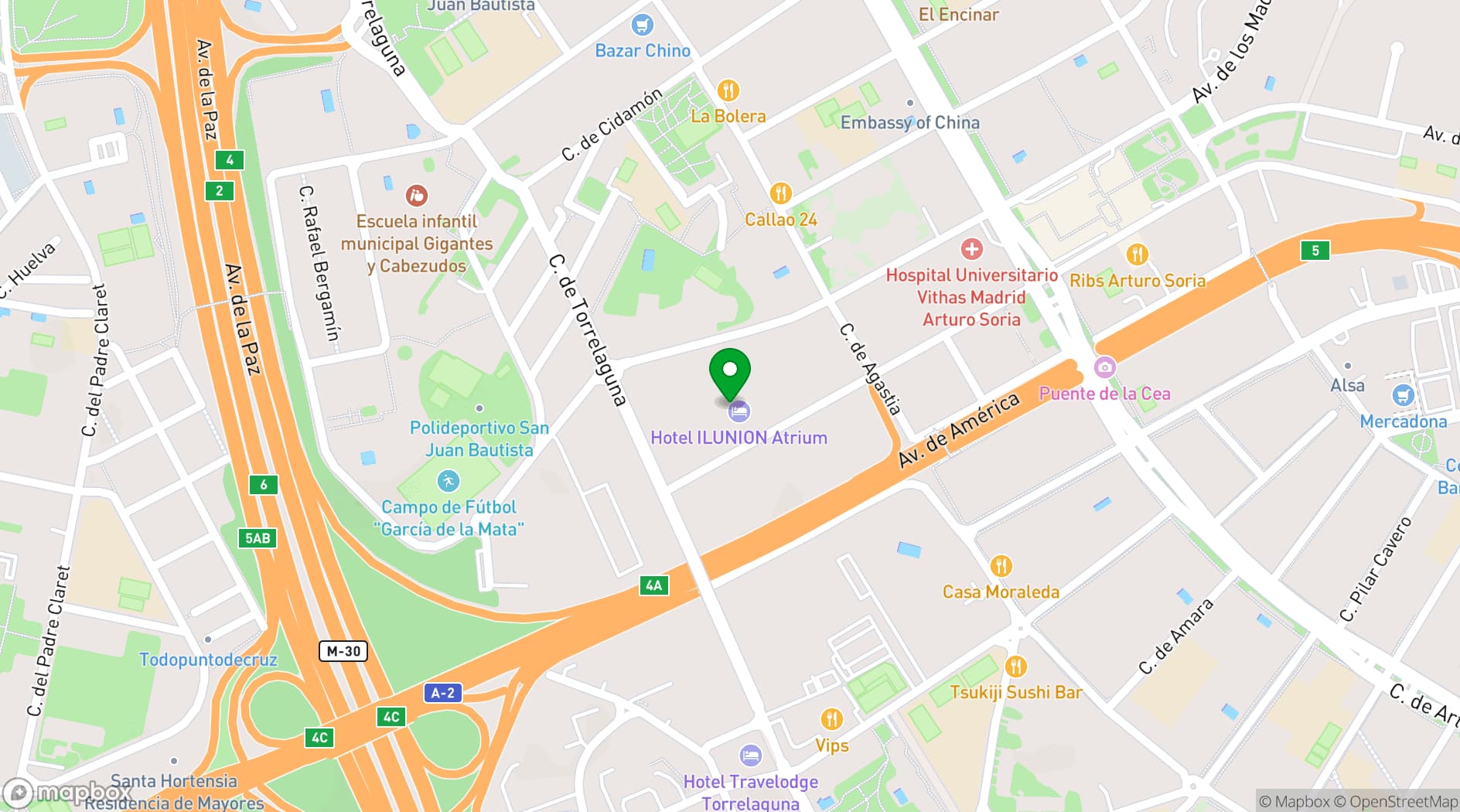 Map showing Hotel ILUNION Atrium