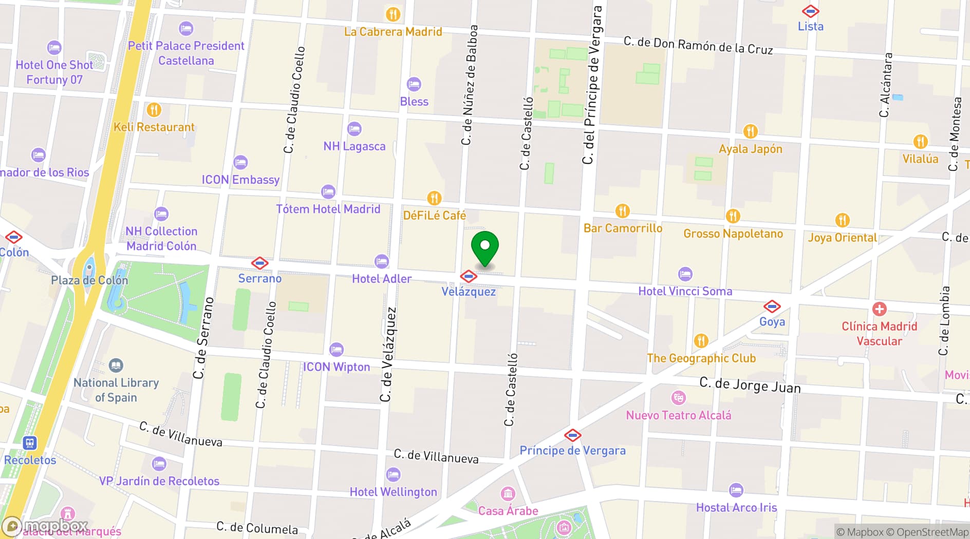 Map showing Hotel Catalonia Goya