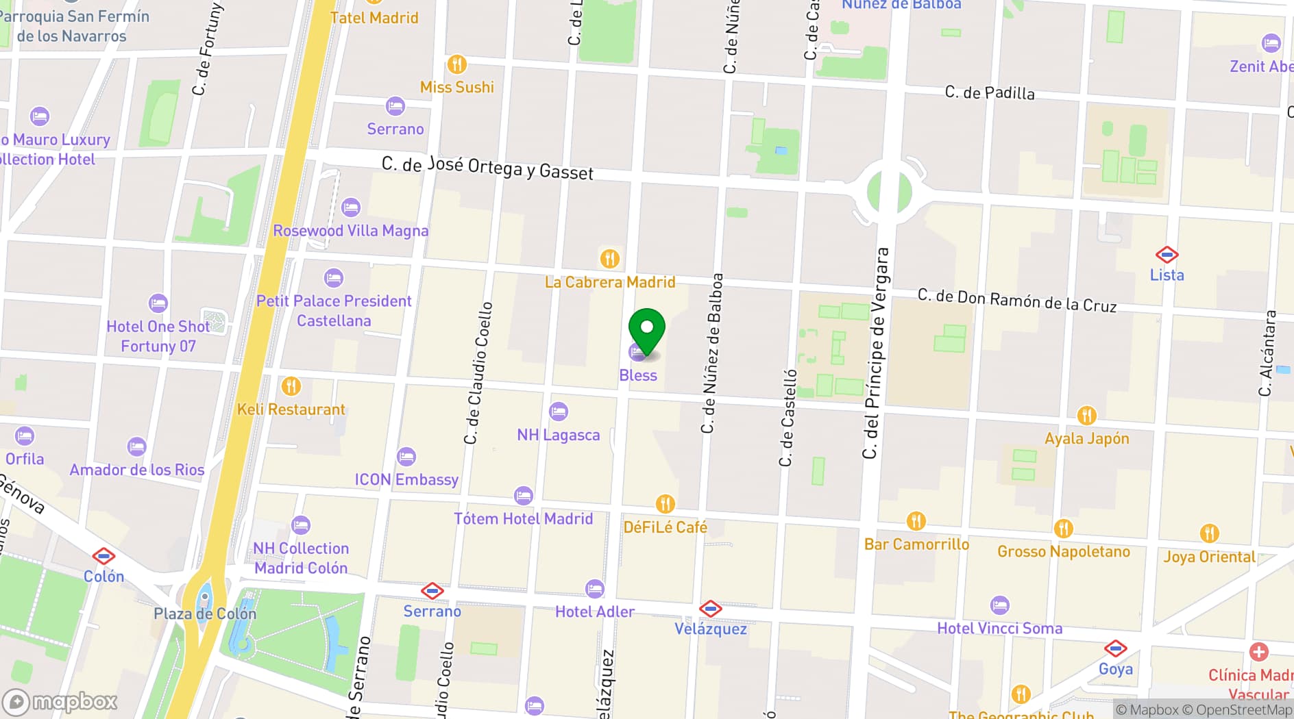 Map showing Bless Hotel Madrid