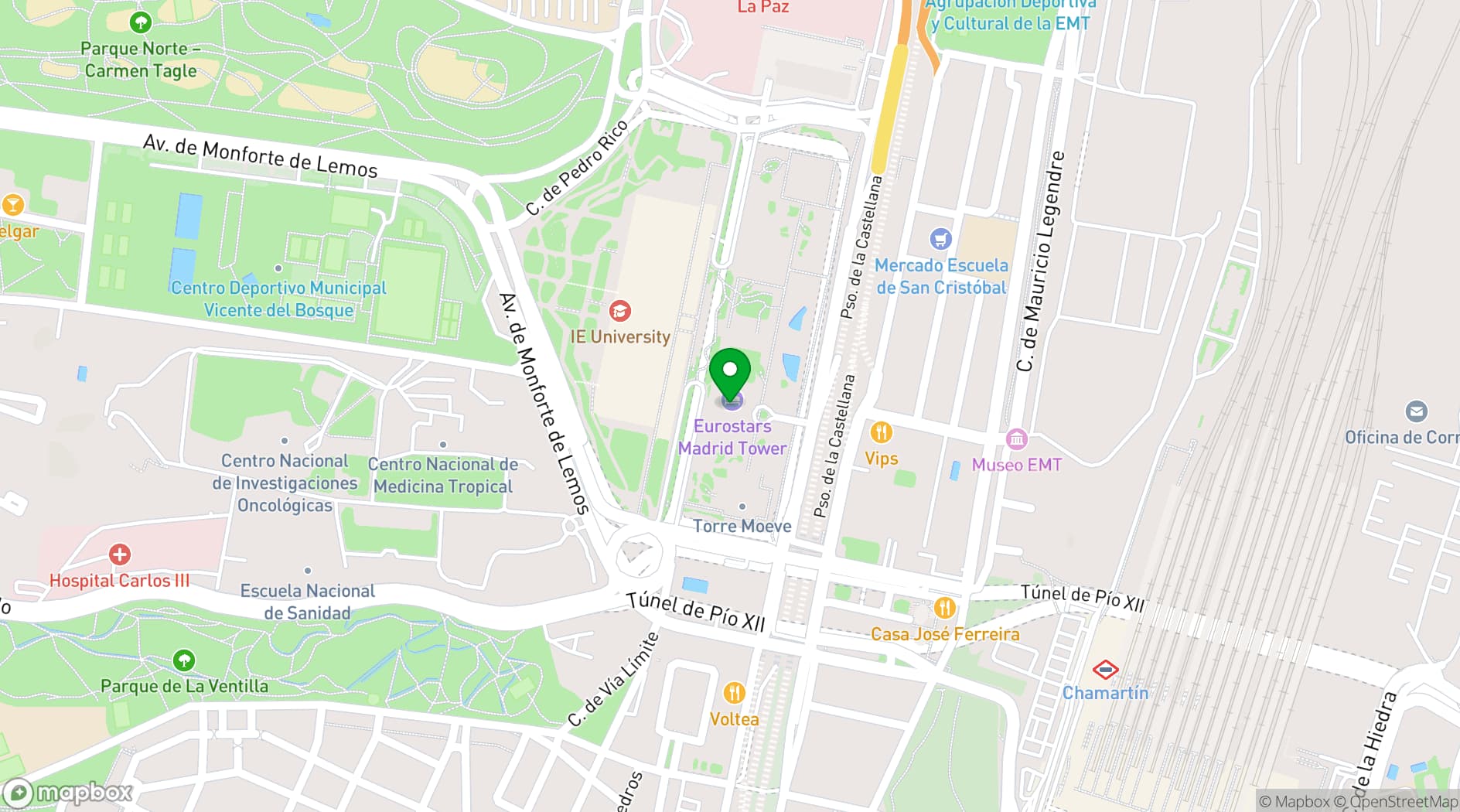 Map showing Eurostars Madrid Tower hotel