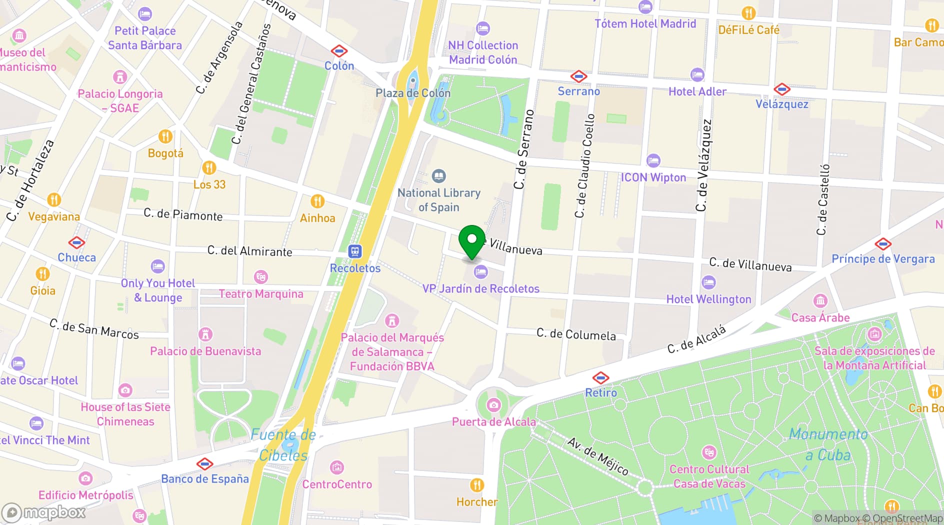 Map showing VP Jardín de Recoletos
