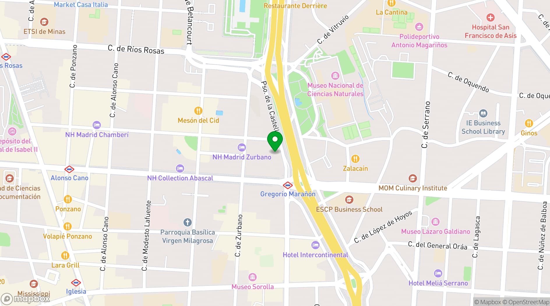 Map showing Hyatt Hesperia Madrid