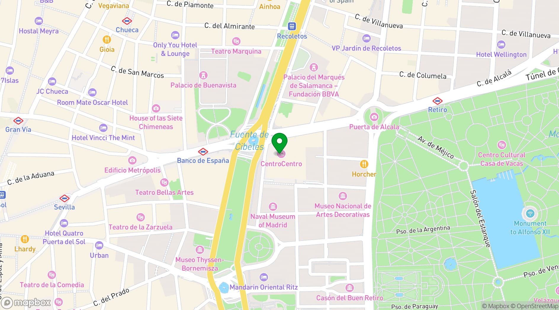 Map showing Azotea Cibeles
