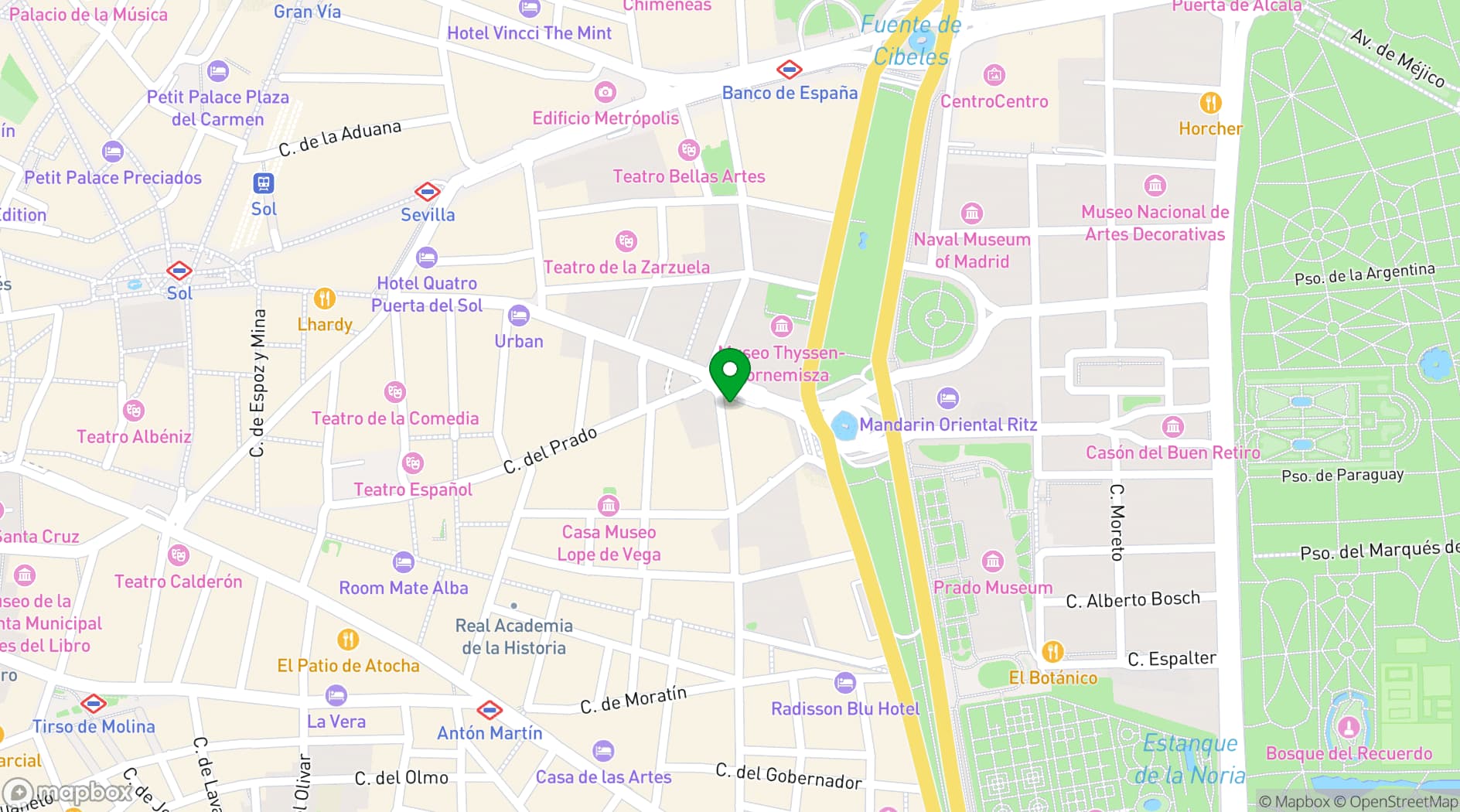 Map showing the Westin Palace Madrid