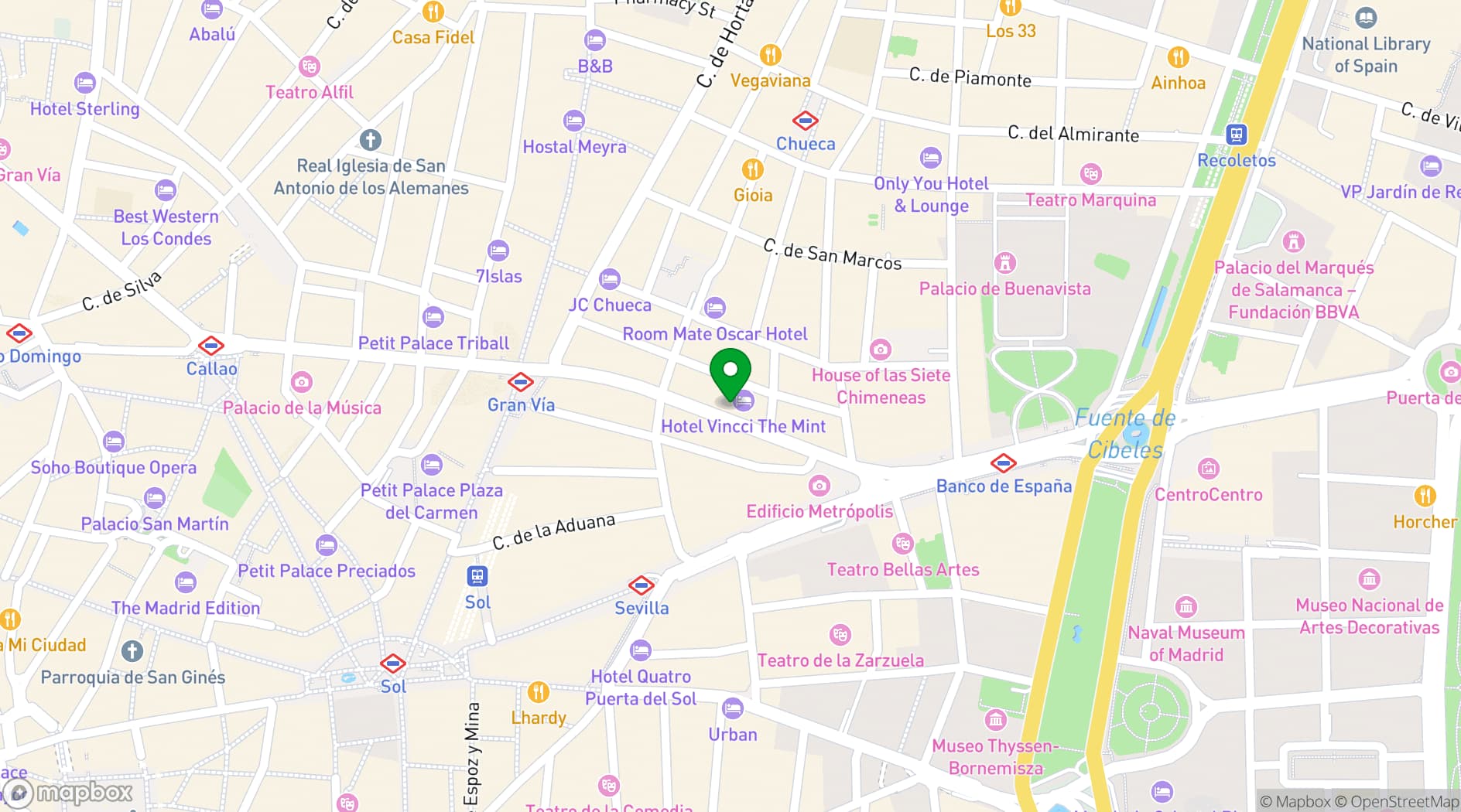 Map showing Vincci Hoteles