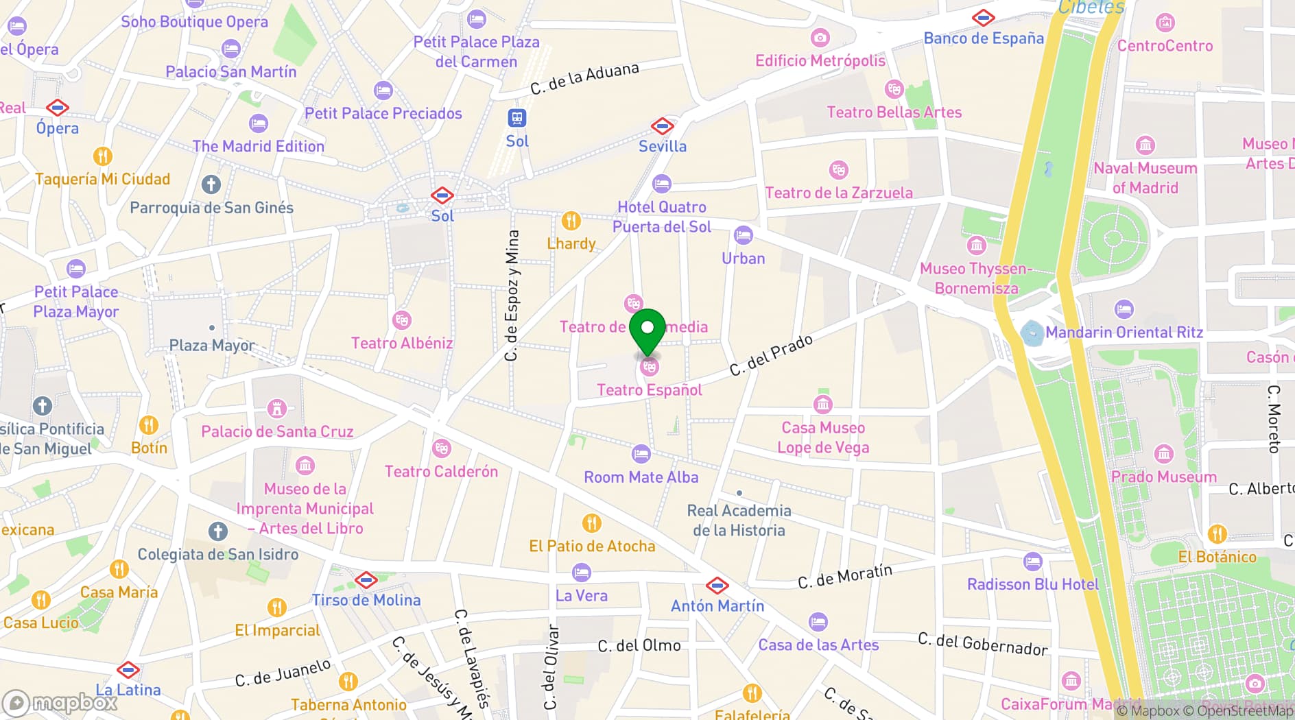Map showing Teatro Español