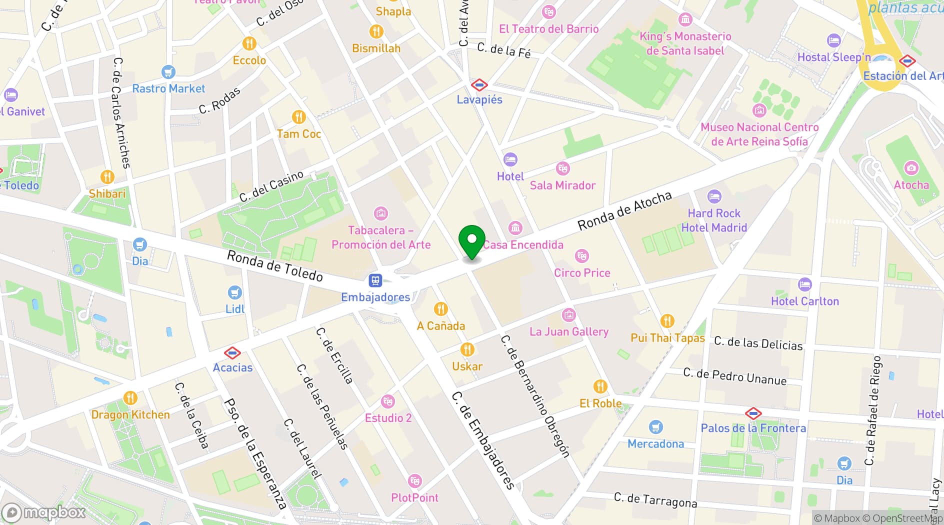 Map showing La Casa Encendida