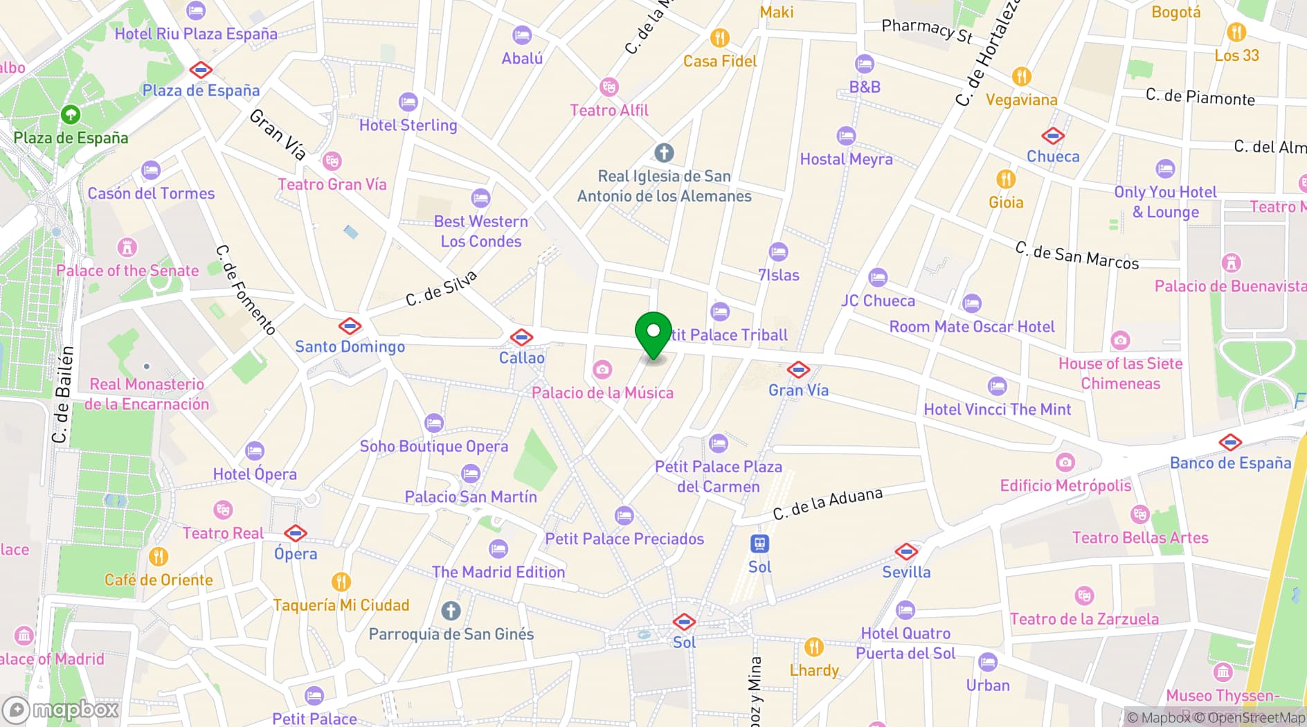 Map showing Hyatt Centric Gran Via Madrid