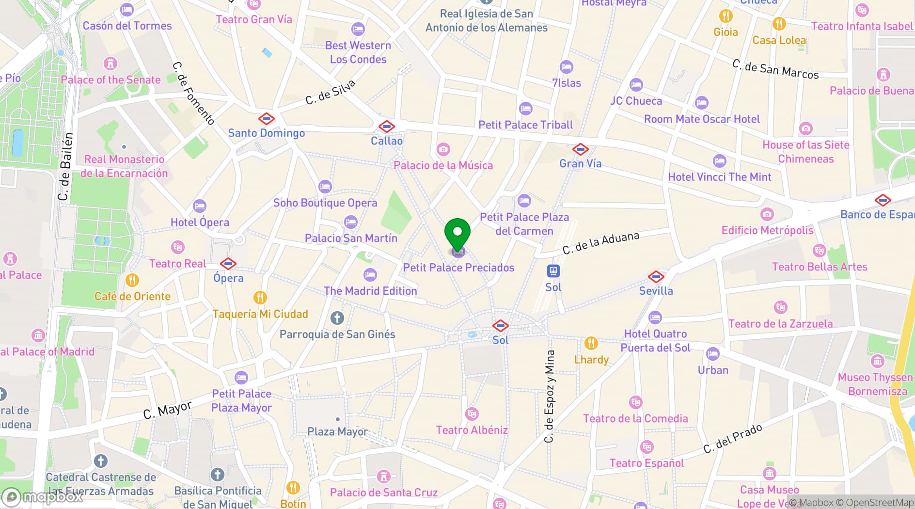 Map showing Hotel Preciados
