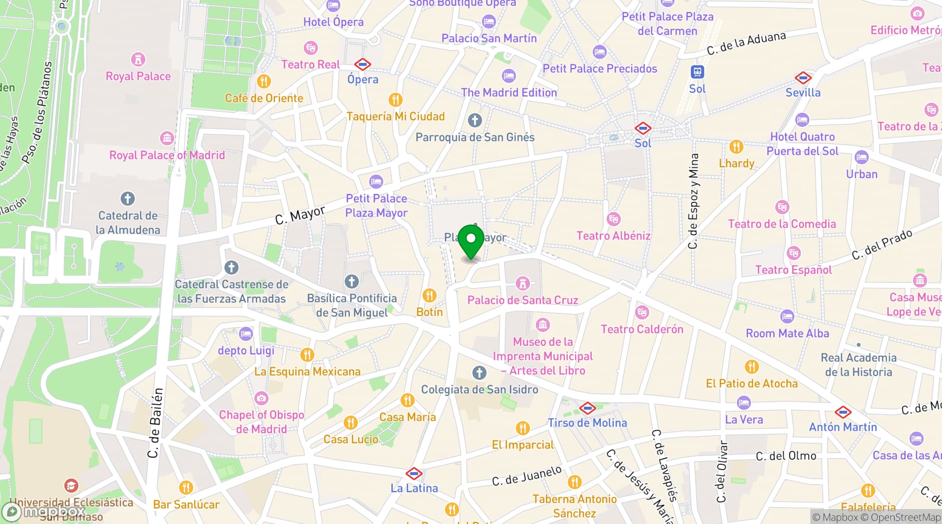 Map showing Pestana Plaza Mayor Madrid