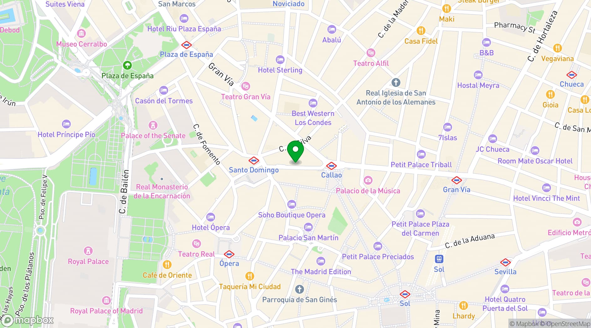 Map showing Aloft Madrid Gran Via