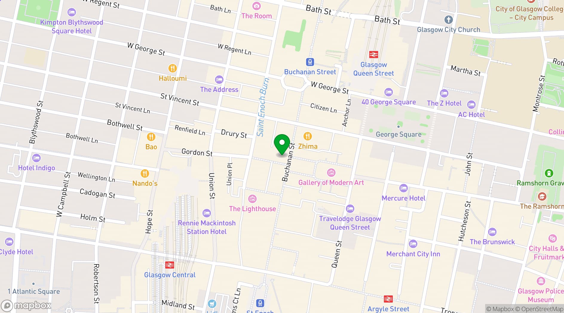 Map showing Friday's Glasgow Buchanan Street