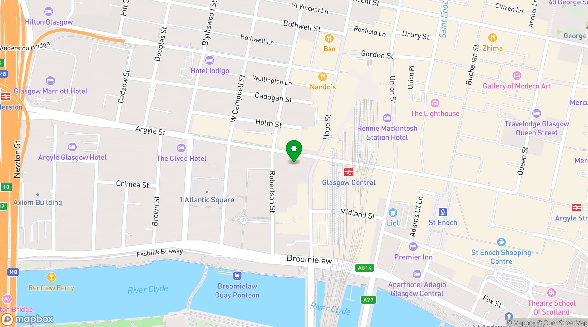 Map showing Radisson Blu Hotel, Glasgow