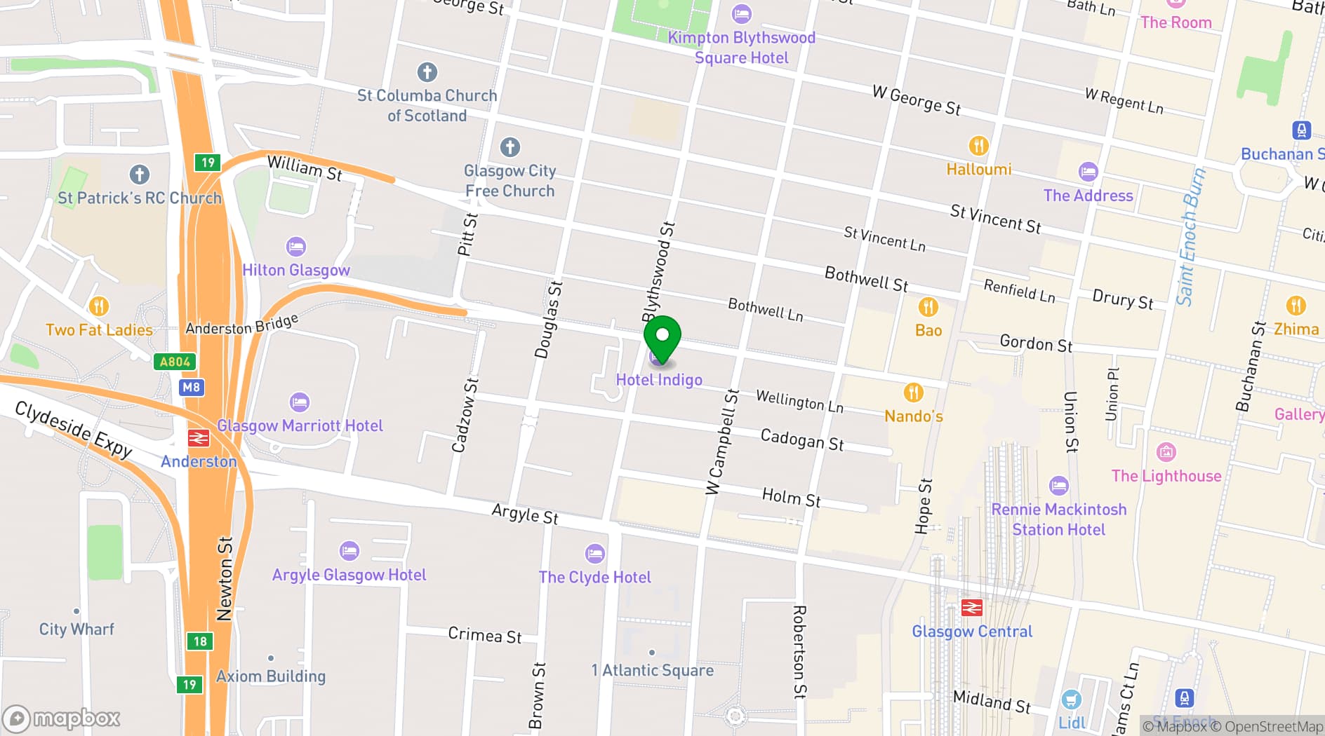 Map showing Hotel Indigo Glasgow