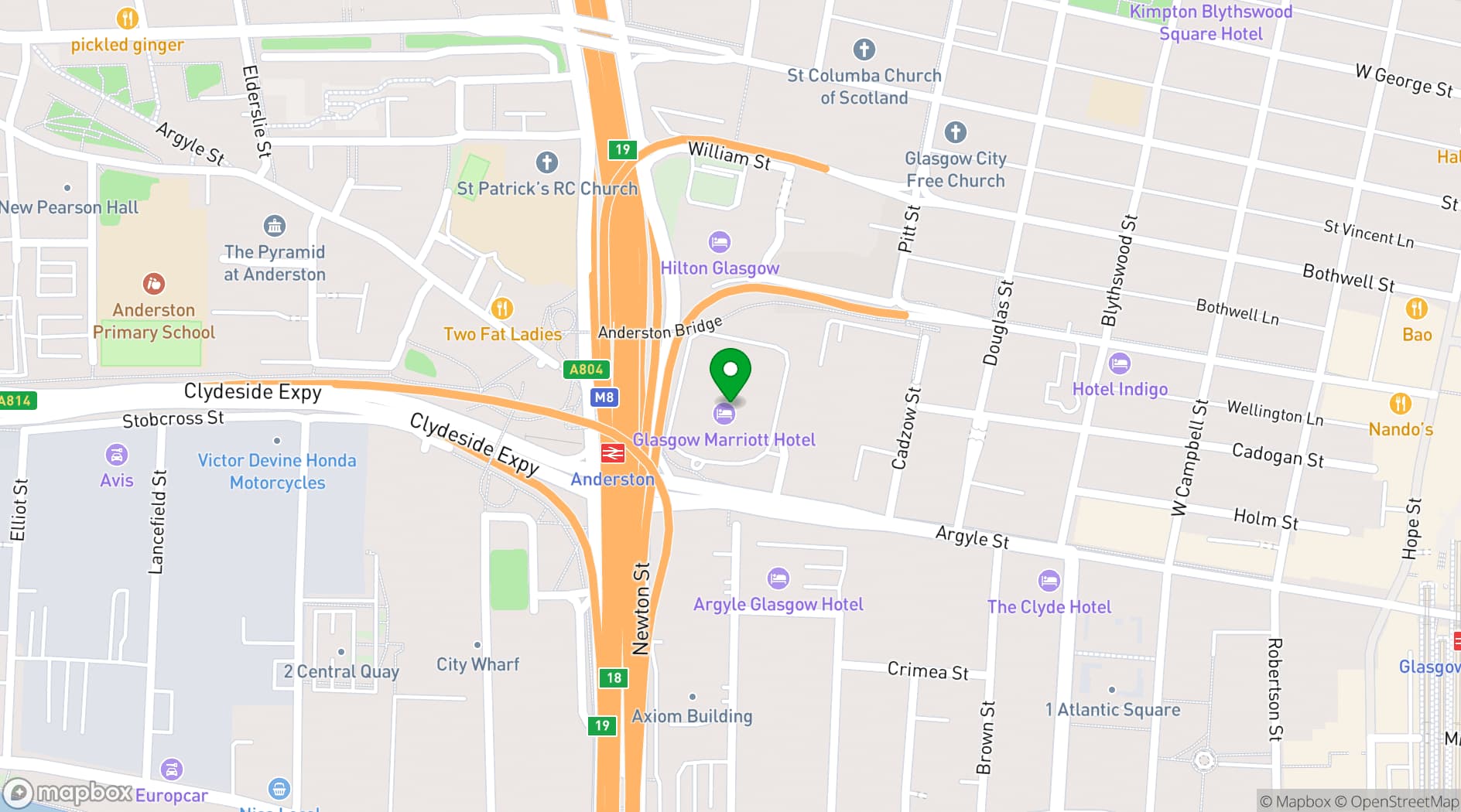 Map showing Glasgow Marriott Hotel