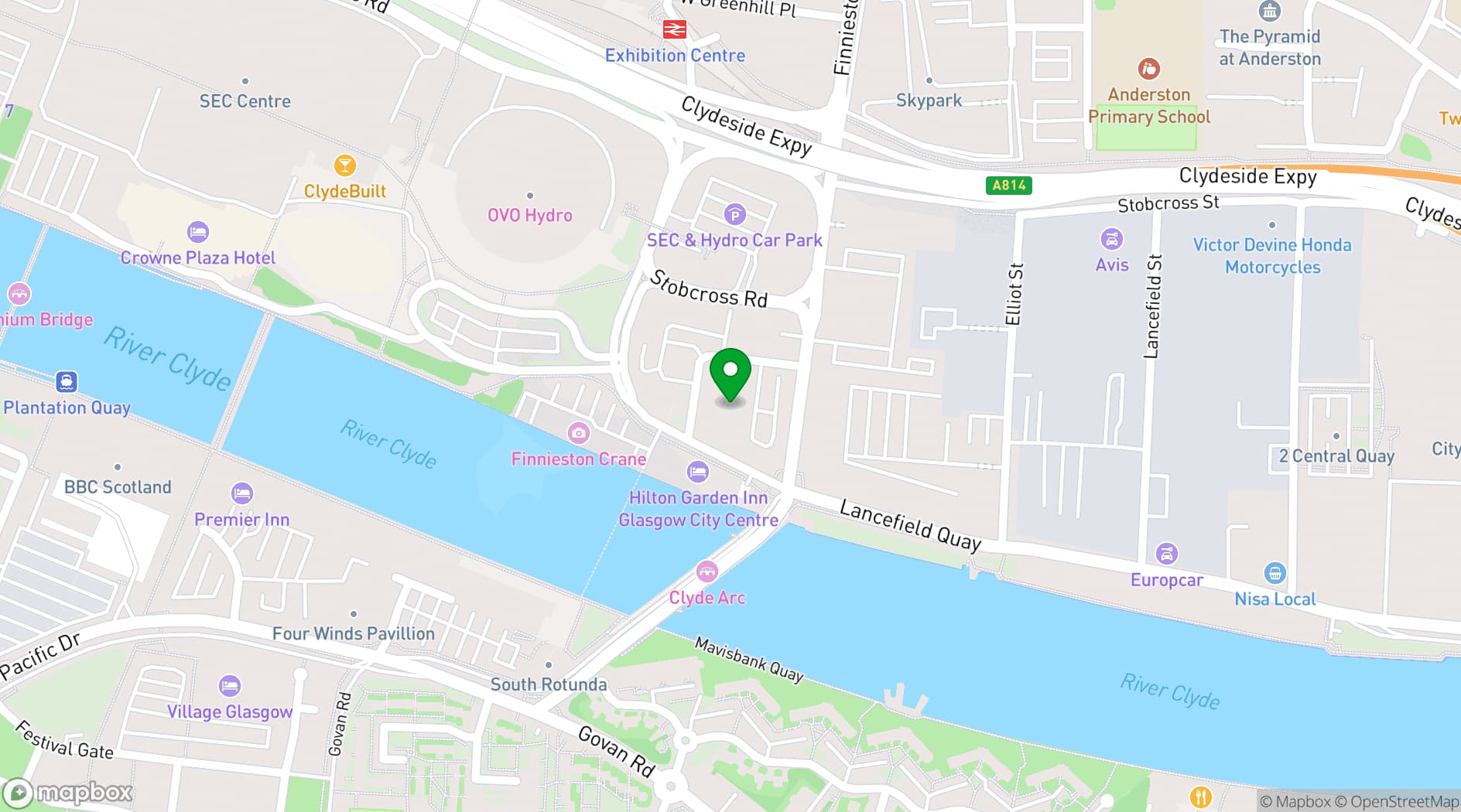 Map showing Radisson RED Glasgow