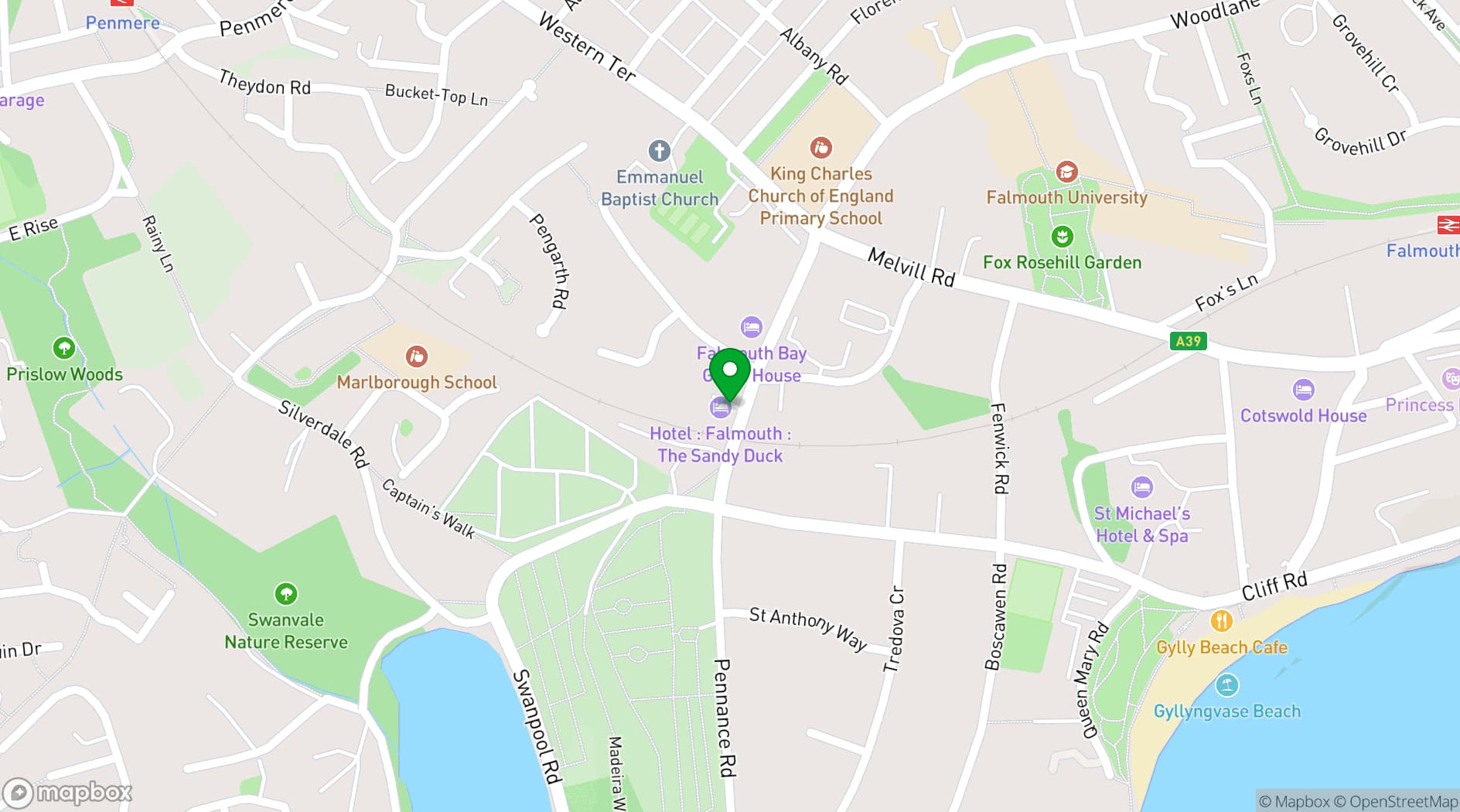 Map showing The Sandy Duck