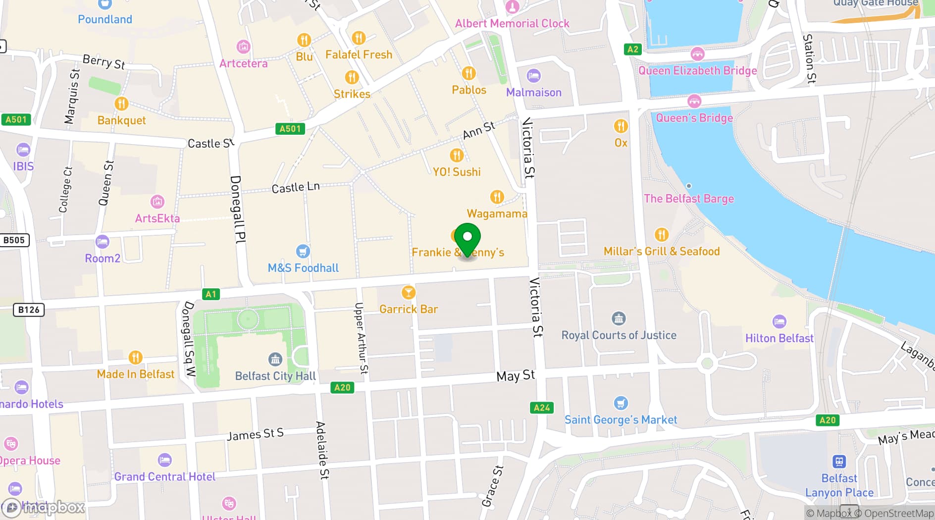 Map showing Revolution De Cuba Belfast