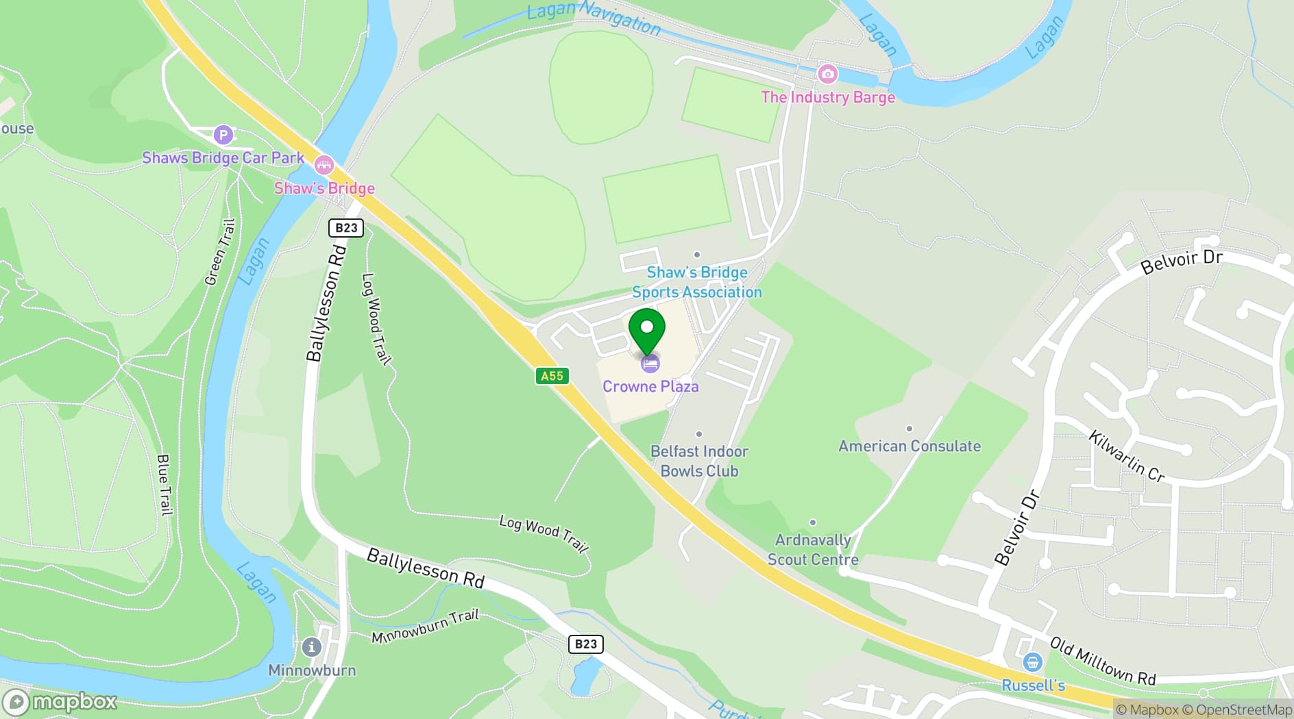 Map showing Crowne Plaza Belfast