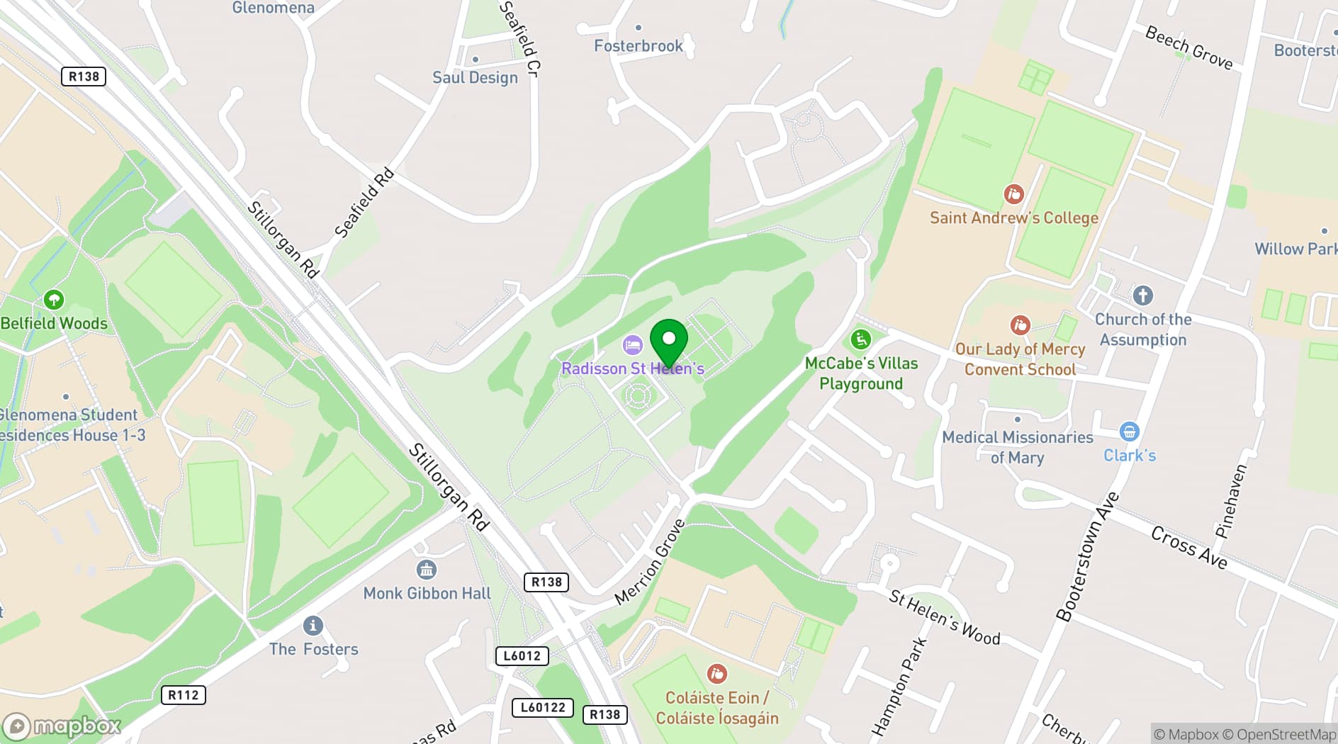 Map showing Radisson Blu St. Helen's Hotel, Dublin
