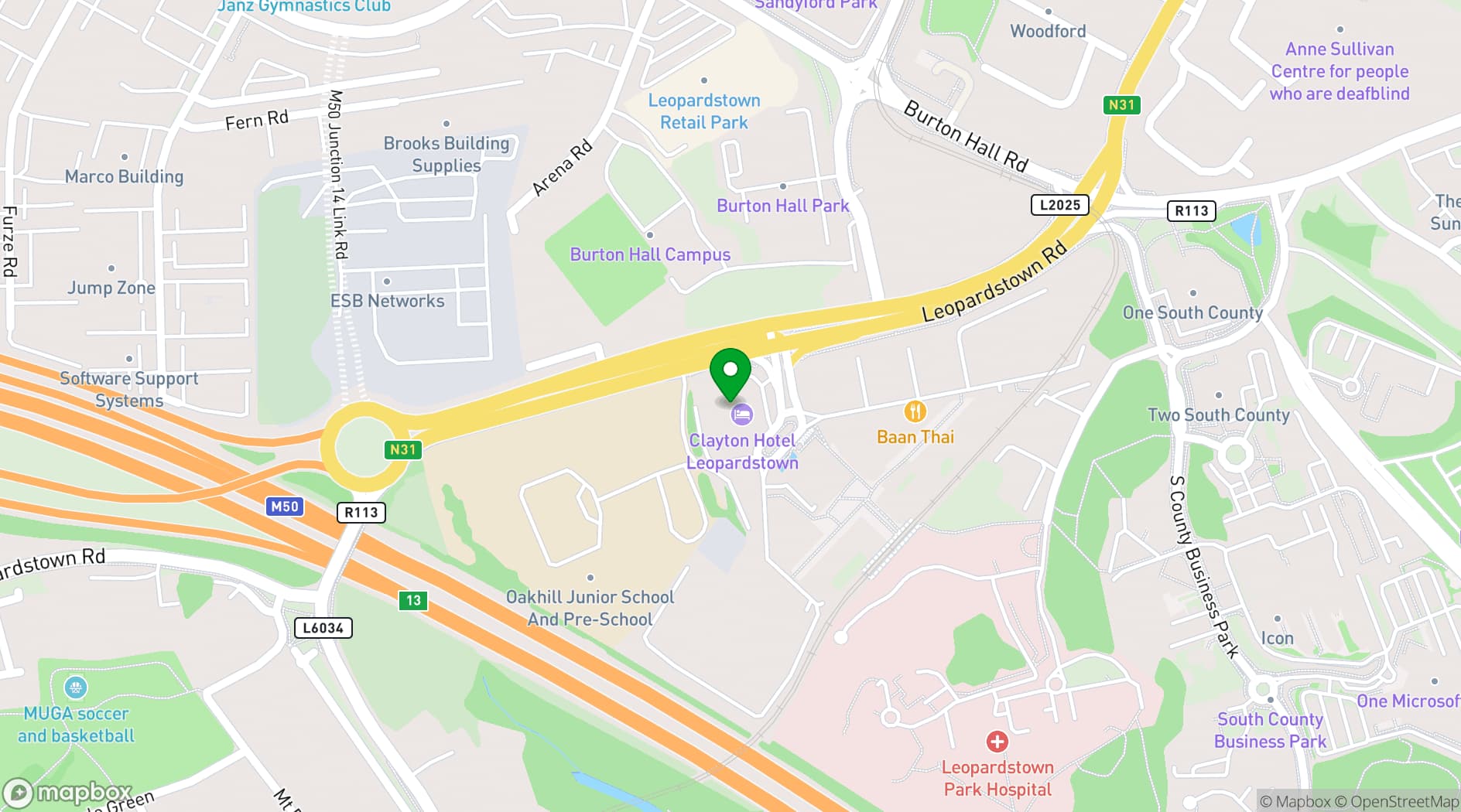 Map showing Clayton Hotel Leopardstown