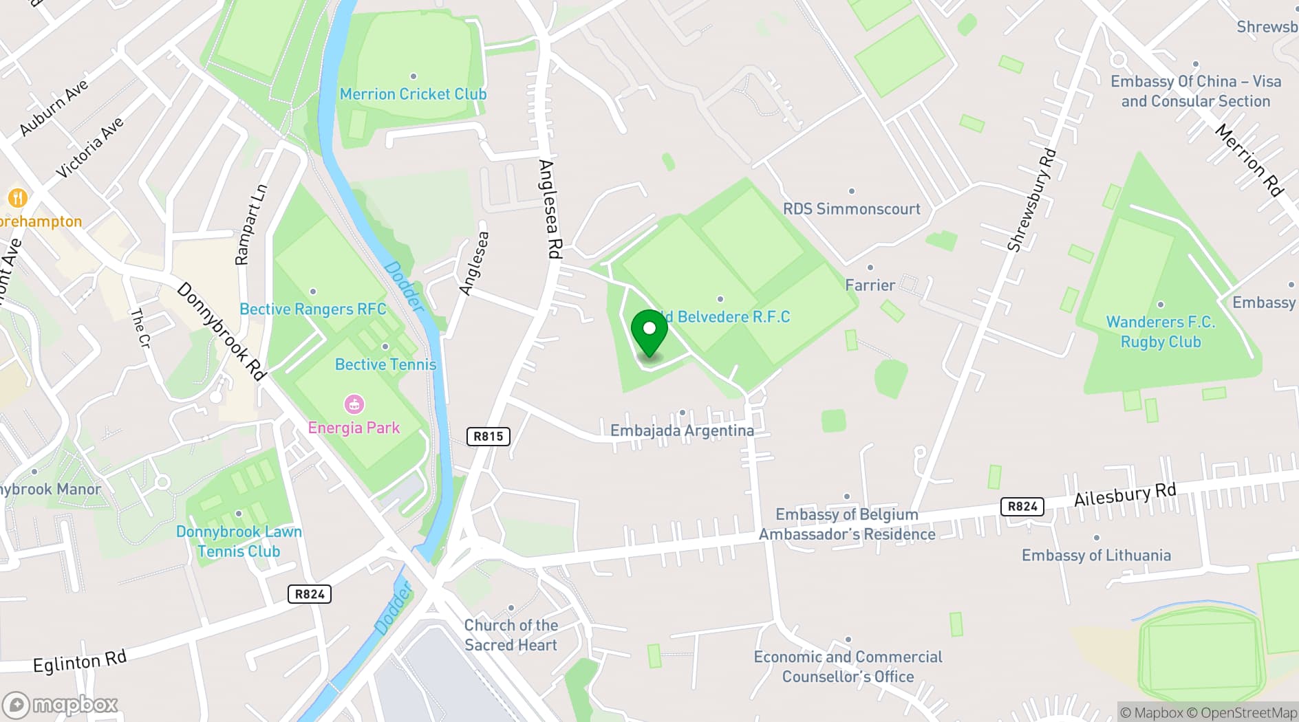 Map showing Old Belvedere RFC
