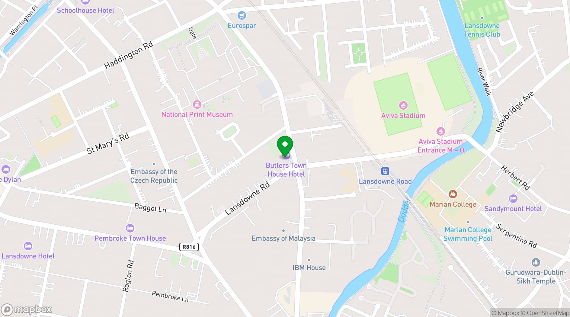 Map showing Butlers Townhouse