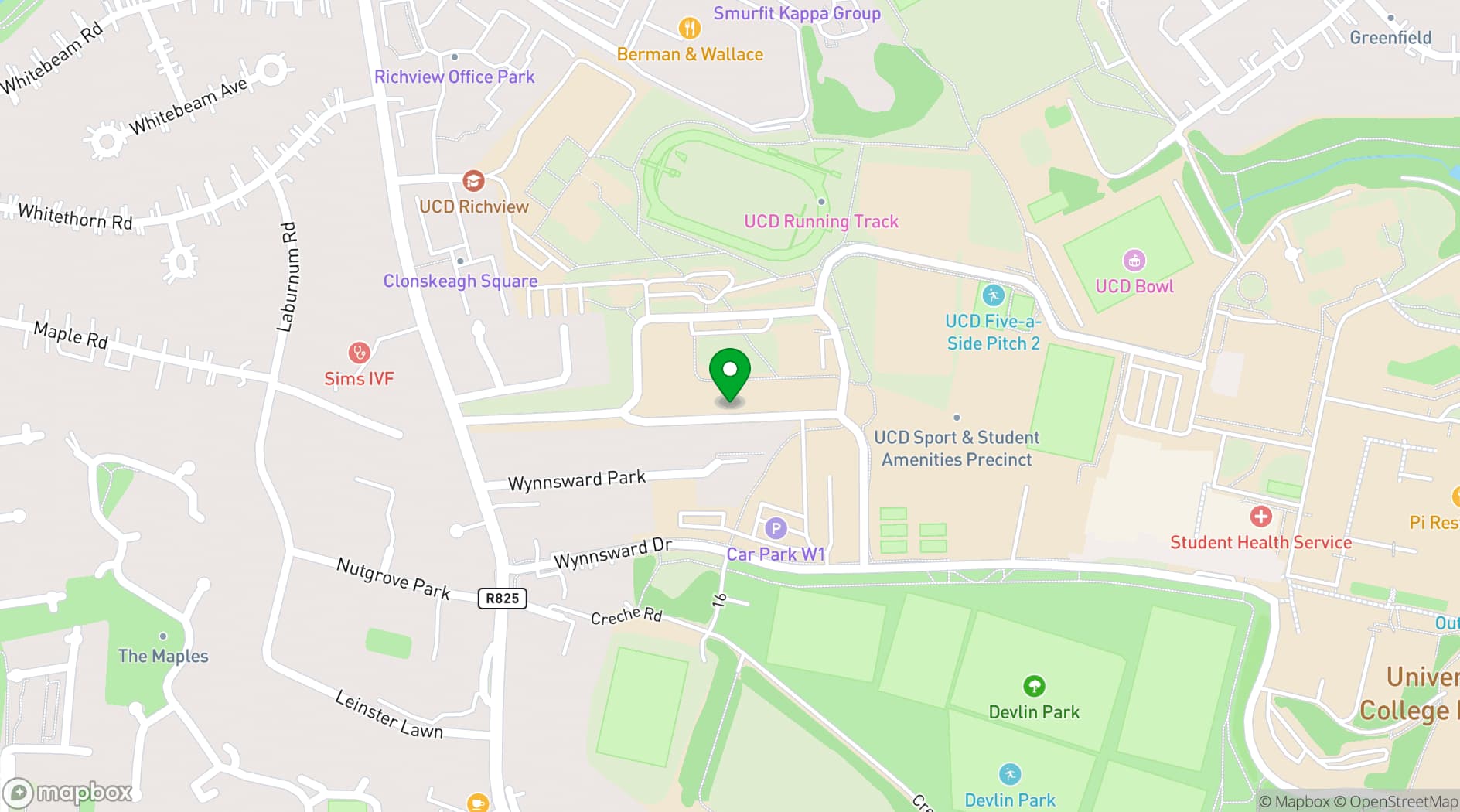 Map showing O'Reilly Hall