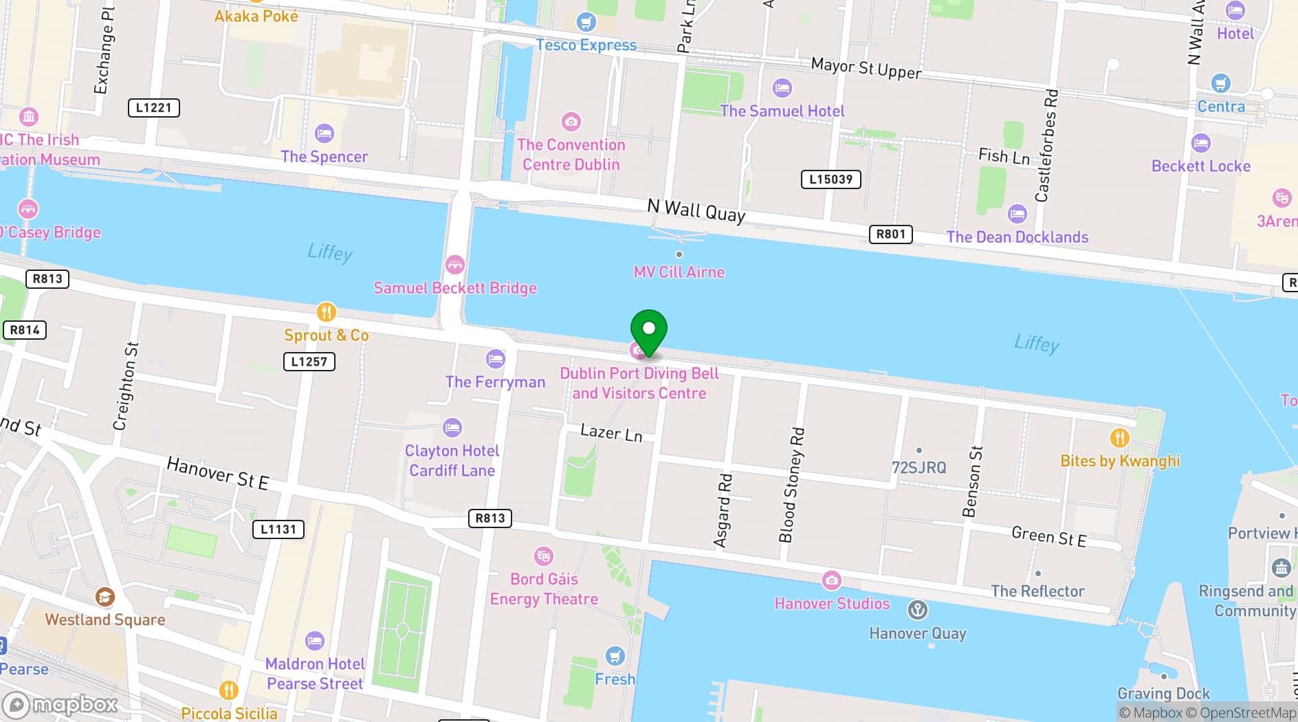 Map showing Clayton Hotel Cardiff Lane Dublin
