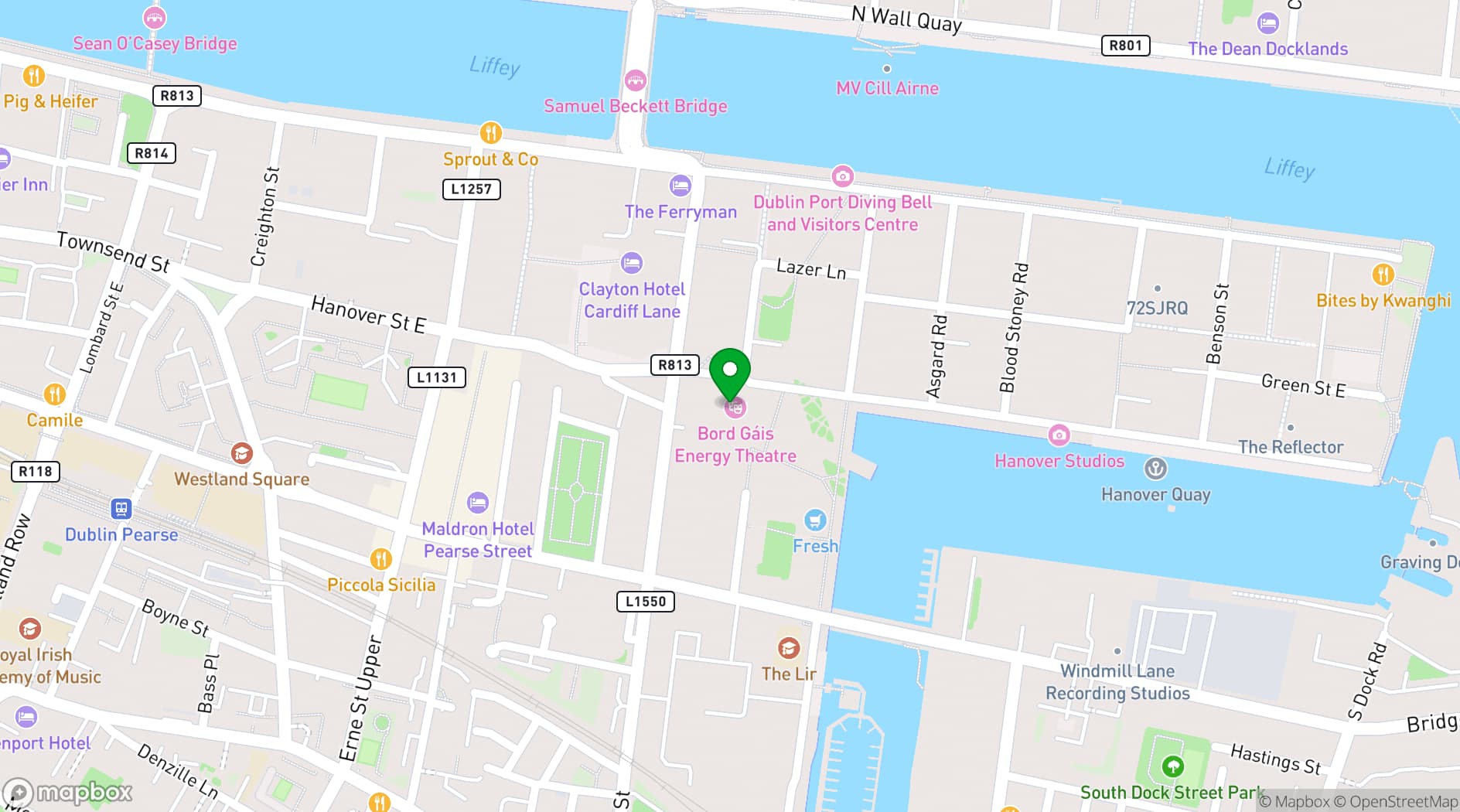 Map showing Bord Gáis Energy Theatre
