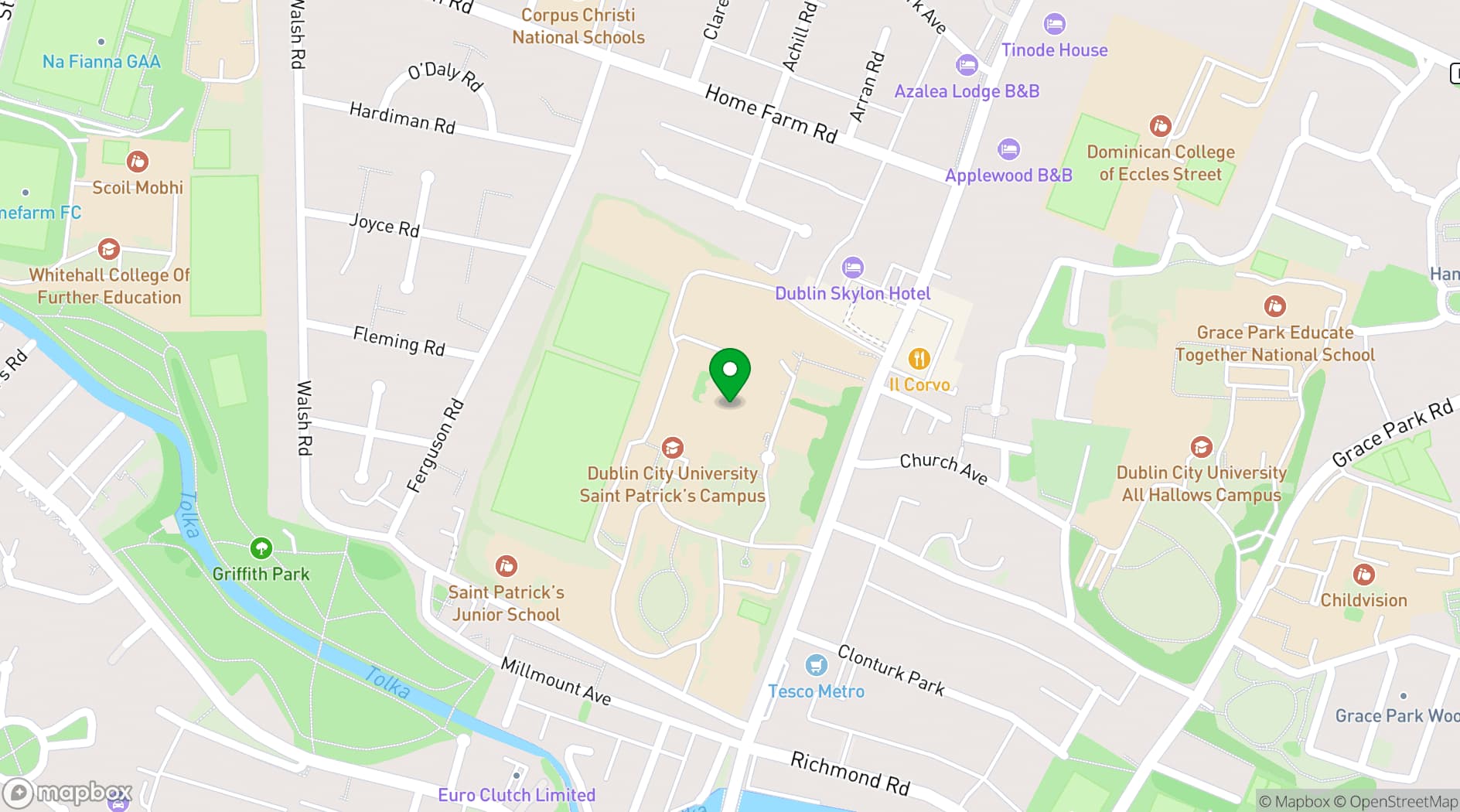 Map showing DCU St. Patrick's Campus