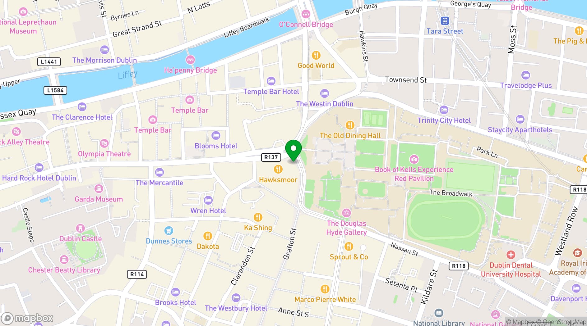 Map showing Irish Whiskey Museum