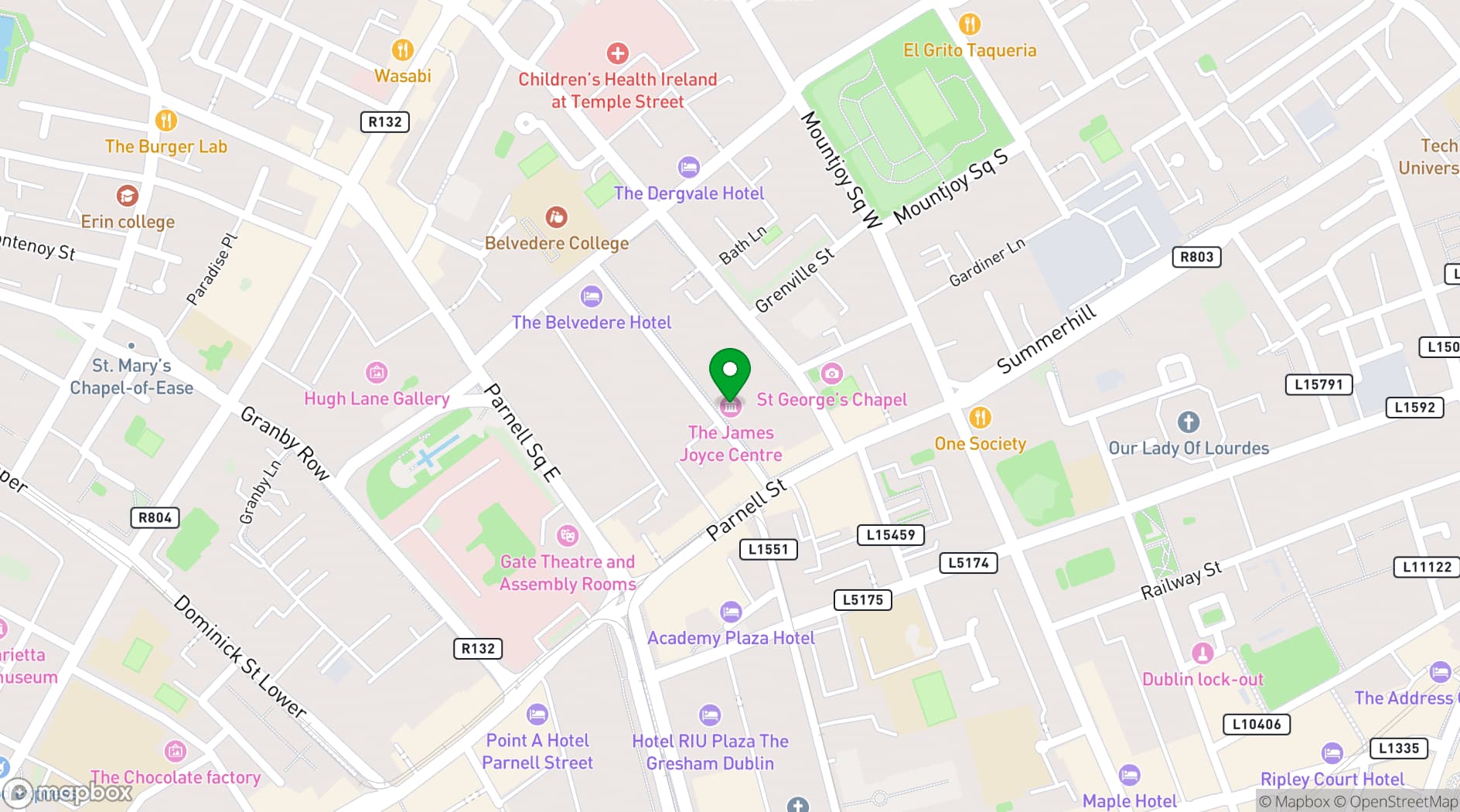 Map showing James Joyce Centre
