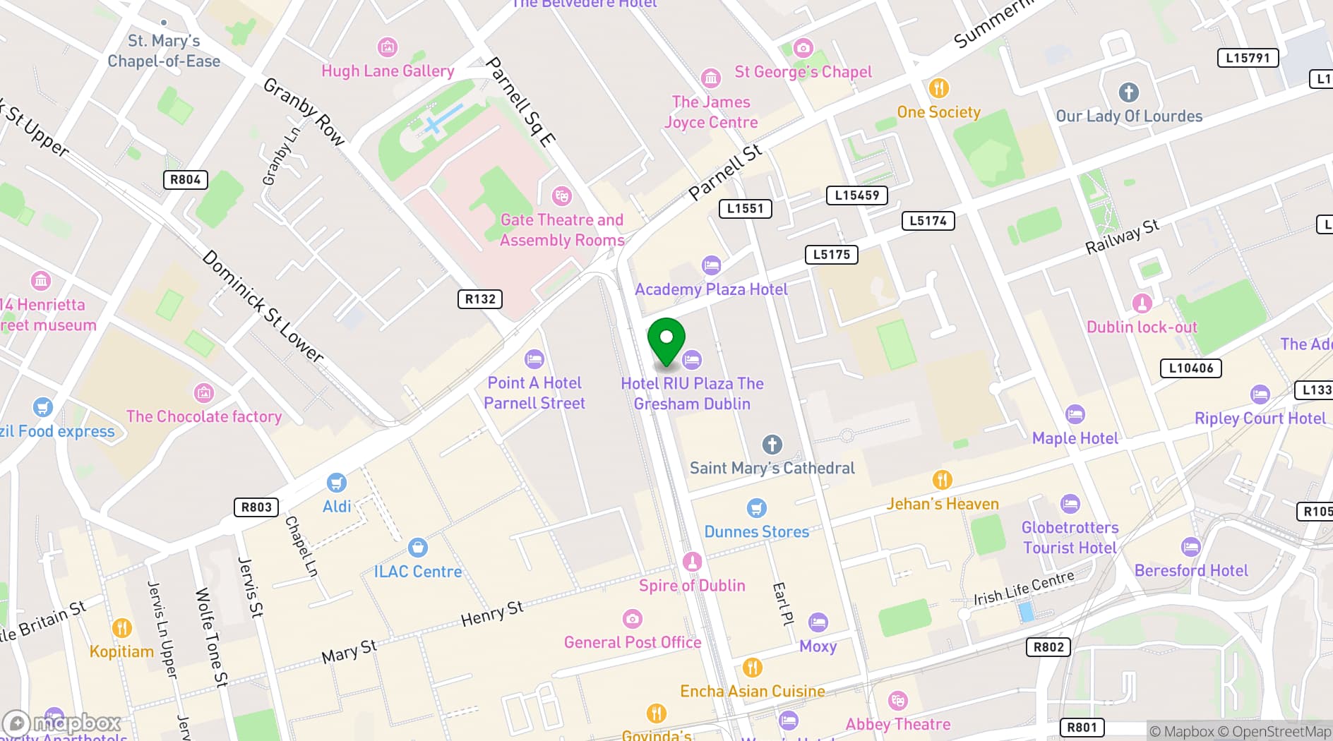 Map showing Hotel Riu Plaza The Gresham Dublin