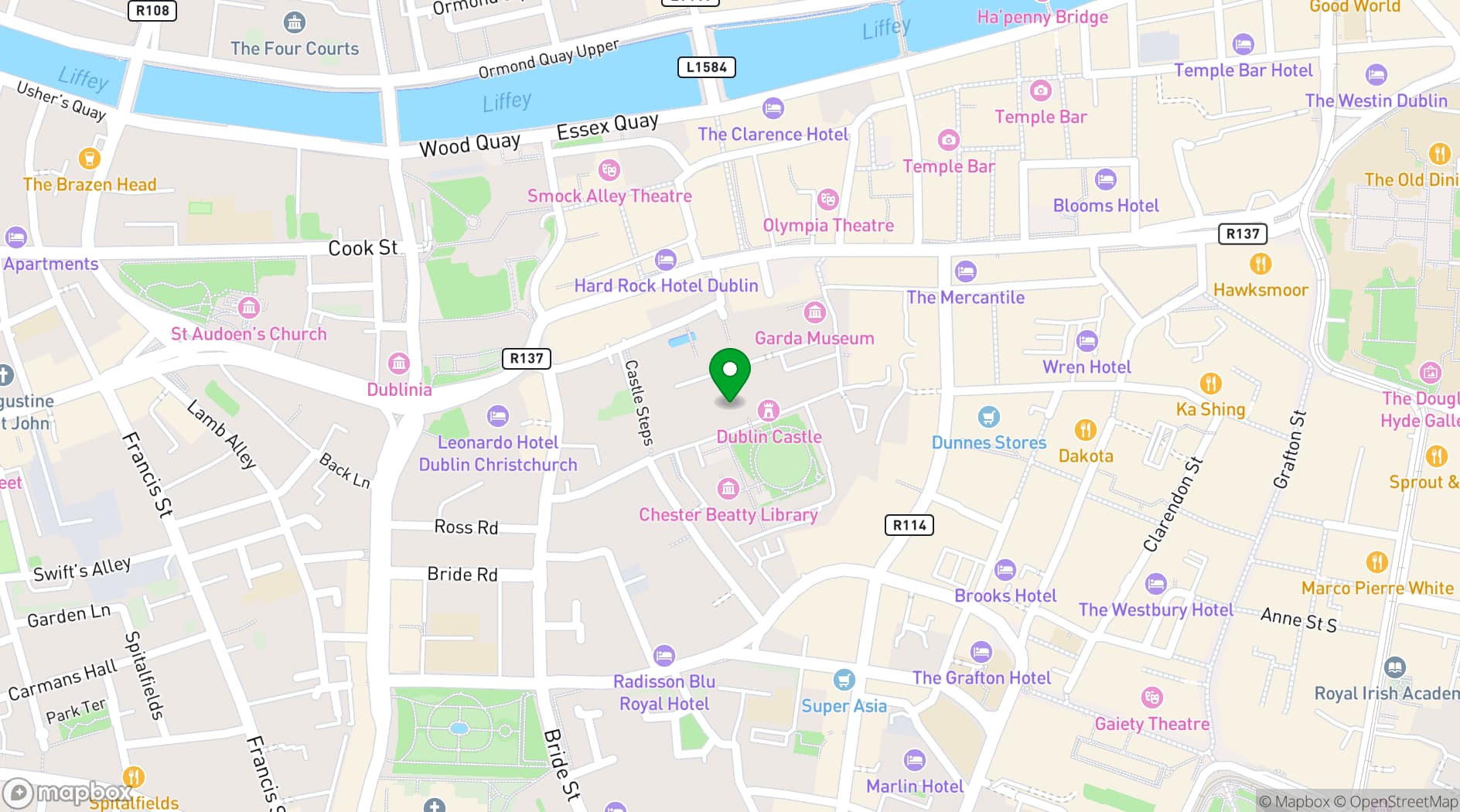 Map showing Dublin Castle