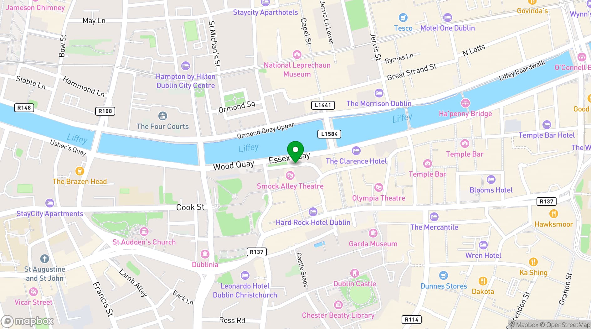 Map showing Smock Alley Theatre 1662
