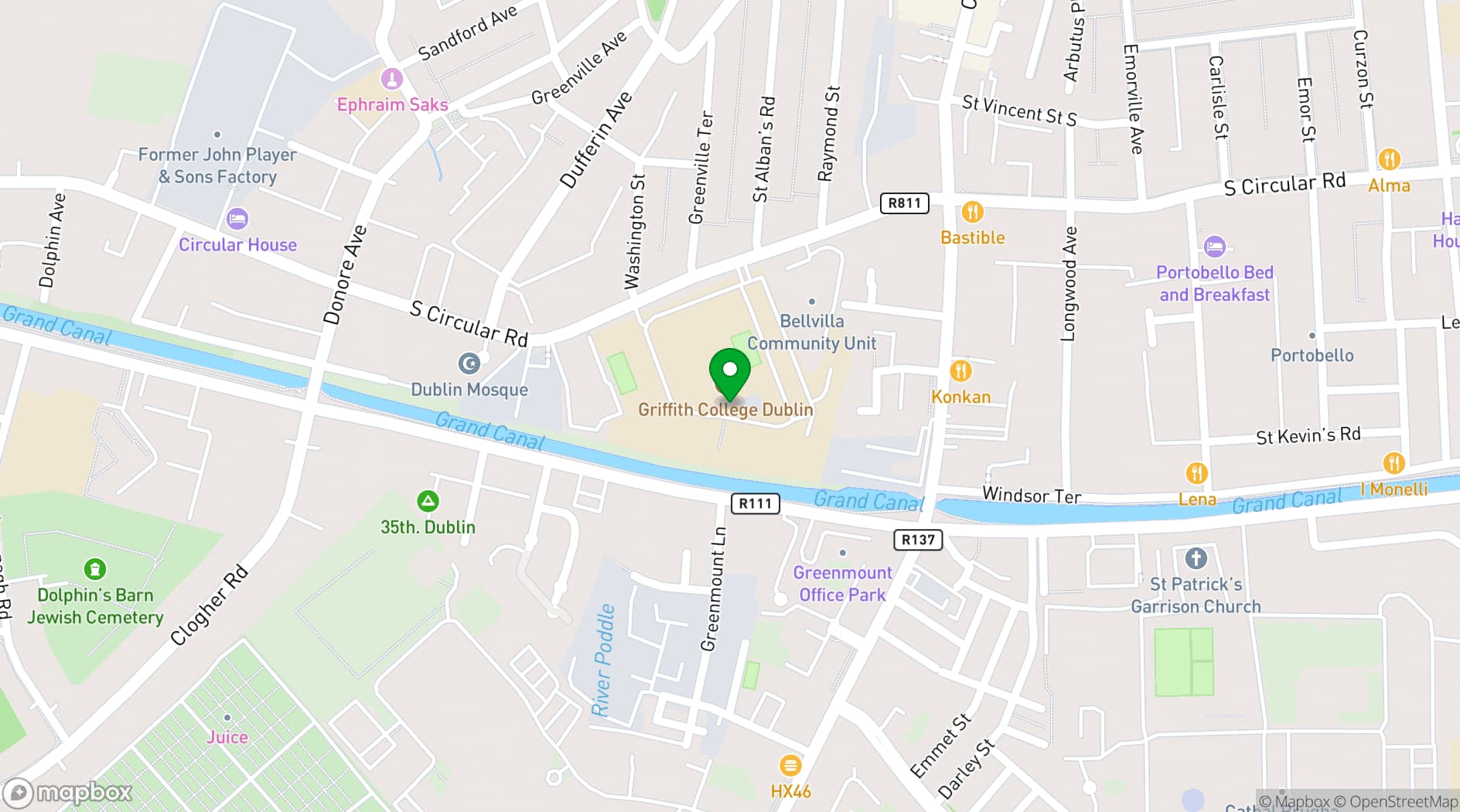 Map showing Griffith Conference Centre